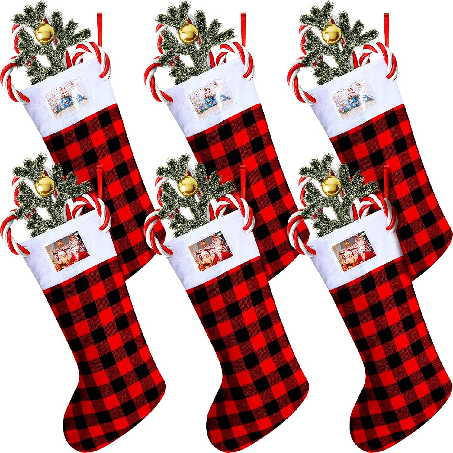 Buy 6 Pieces Red Plaid Christmas Stockings Buffalo Check Hanging