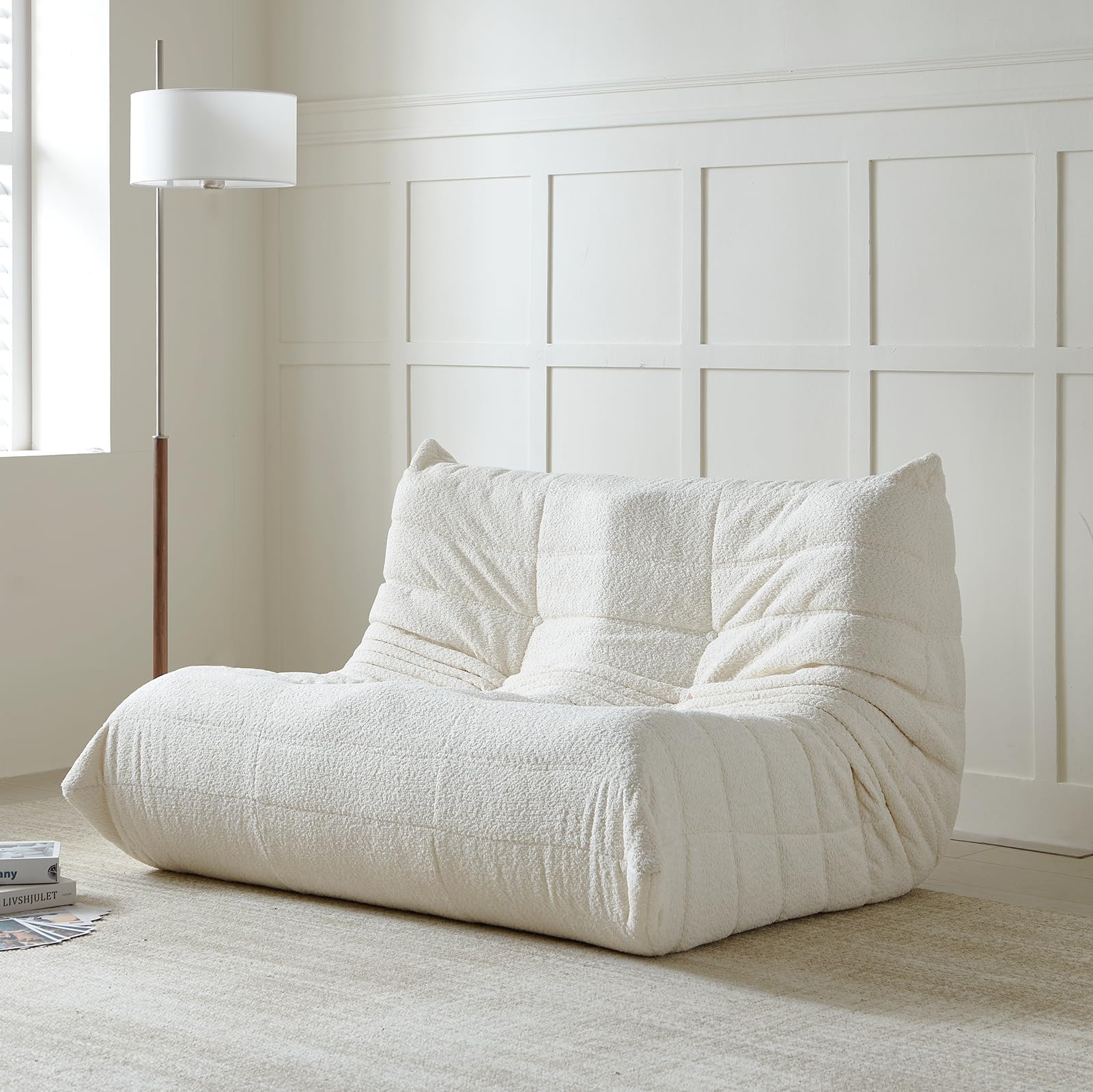 Double Bean Bag Chair, Adult Sofa Bag Fireside Double Lounger, Double Lounger Bean Bag Chair High-Density Memory Foam Suitable for Living Room, Apartment, Office Lounging Area, Bedroom (Beige Color)