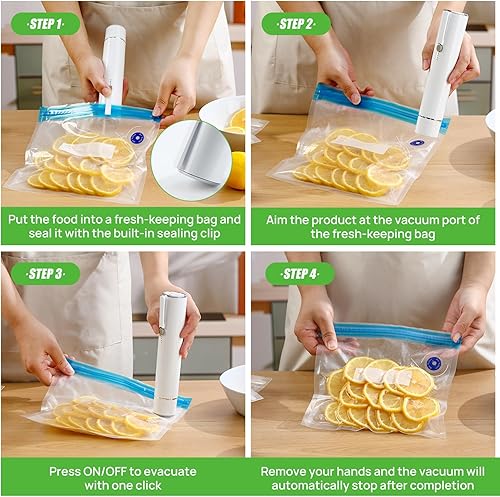 Miniatura 3 de Sellador al vacío, sellador al vacío de mano para alimentos frescos y ahorradores con 5 bolsas de vacío y tapones de vacío para guardar vino