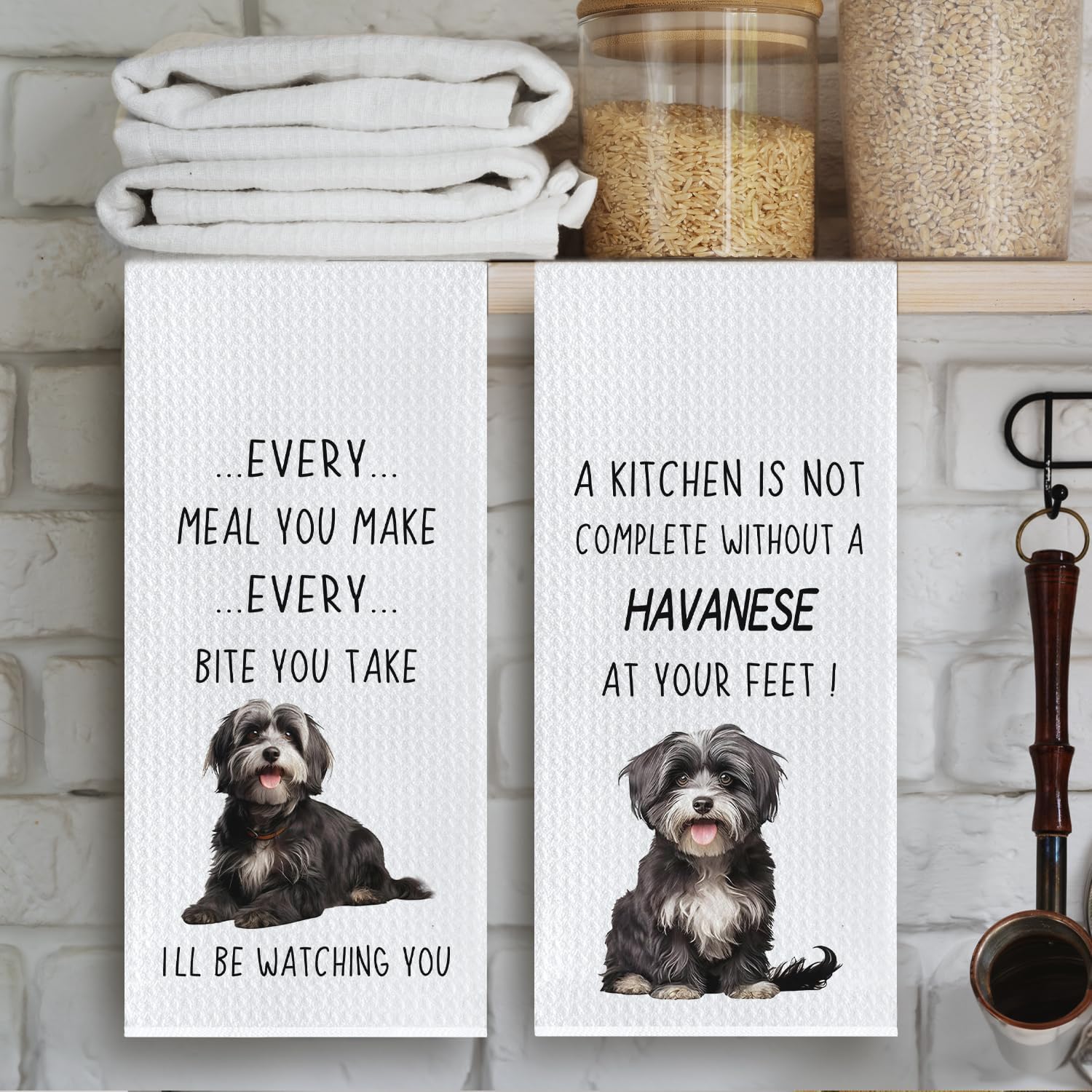 Havanese Gifts Kitchen Towels, Havanese Dog Lover Gifts for Women Men Dish Tea Towels, Dog Mom Dad Gift Decorative Hand Towel for Kitchen, 16x24 Inch Set of 2 - Image 3