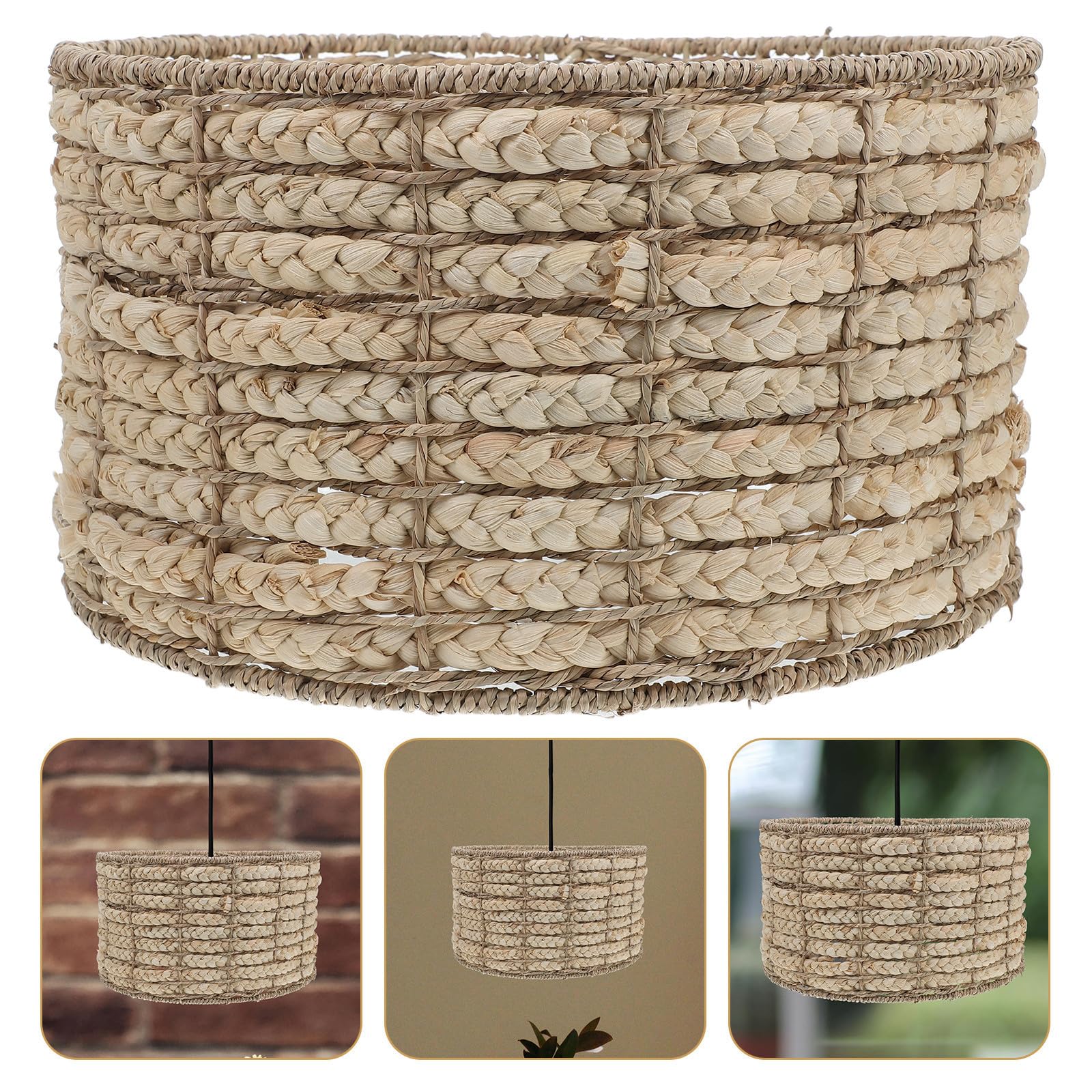 Paralume in Alga Marina e Ferro, Beige, Luce Soffusa, Stile Rustico Naturale, per Casa e Soggiorno, per Lampada a Sospensione e Decorazione Sala da Pranzo