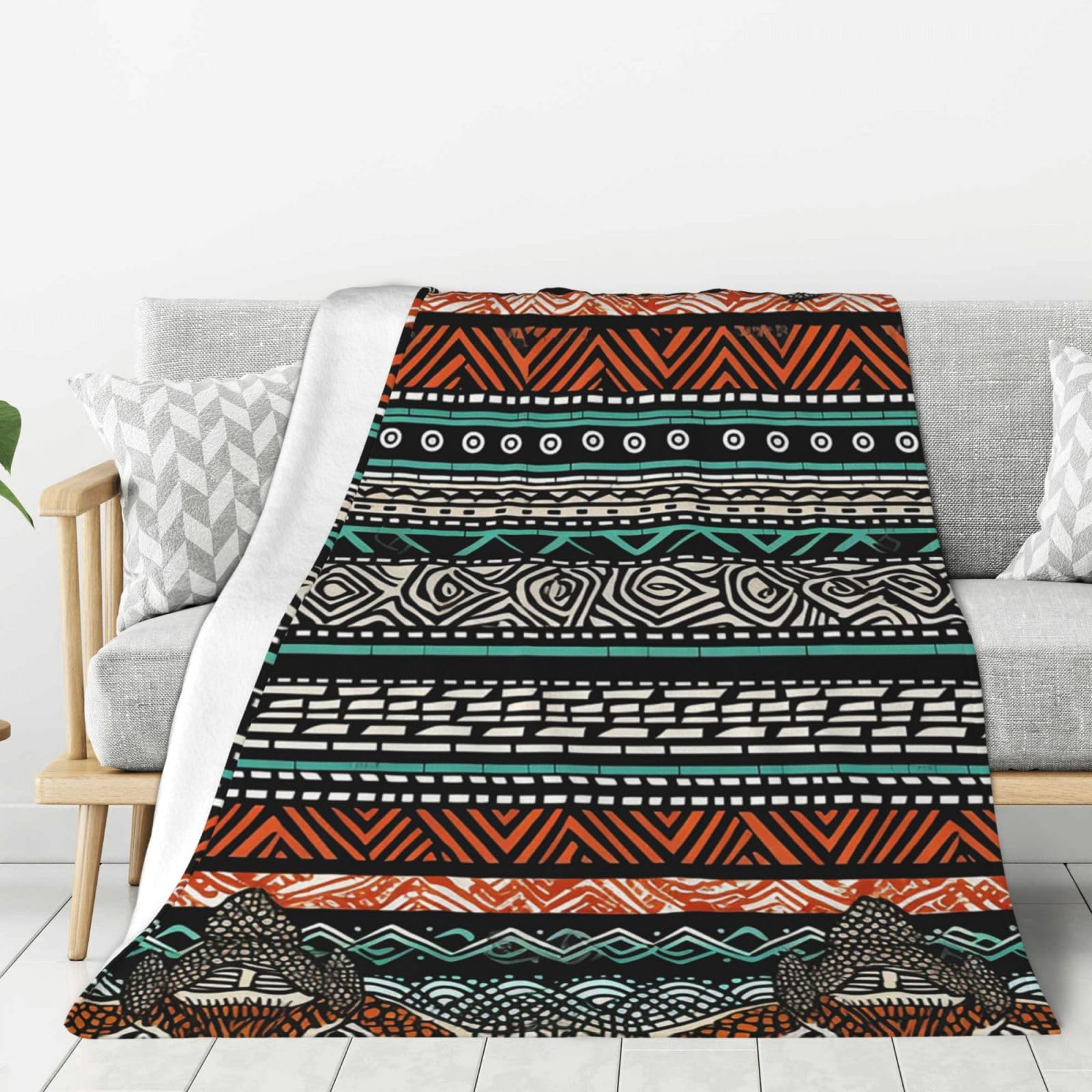 Couverture polaire flanelle douce lit canapé voyage 203x152 cm plaid rayures ethniques