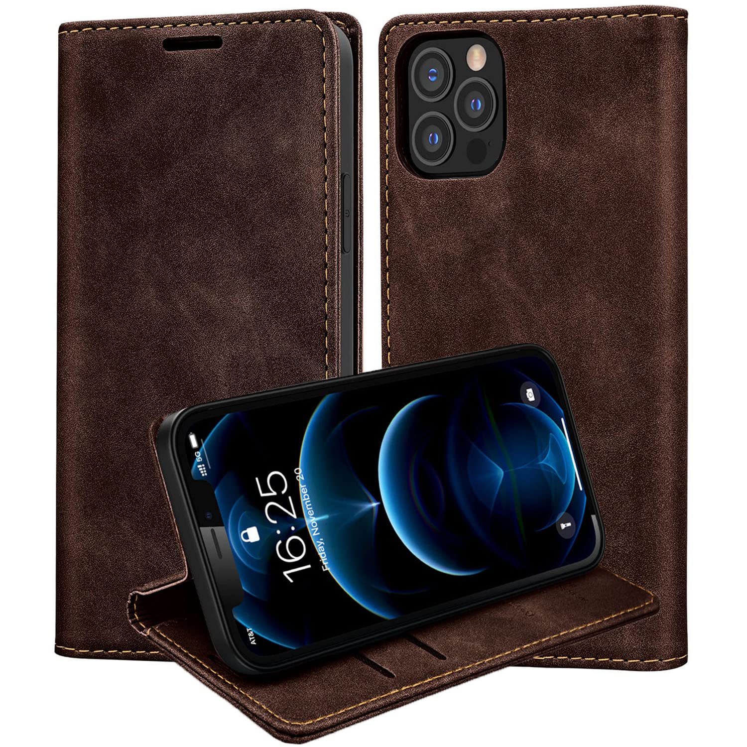 AFARER Compatible with iPhone 14 Pro Max Wallet Case, PU Leather Flip Folio Case with Kickstand Blocking Card Slots Magnetic Shock Absorbing Phone Cover for iPhone 14 Pro Max 6.7 Inch-Coffee