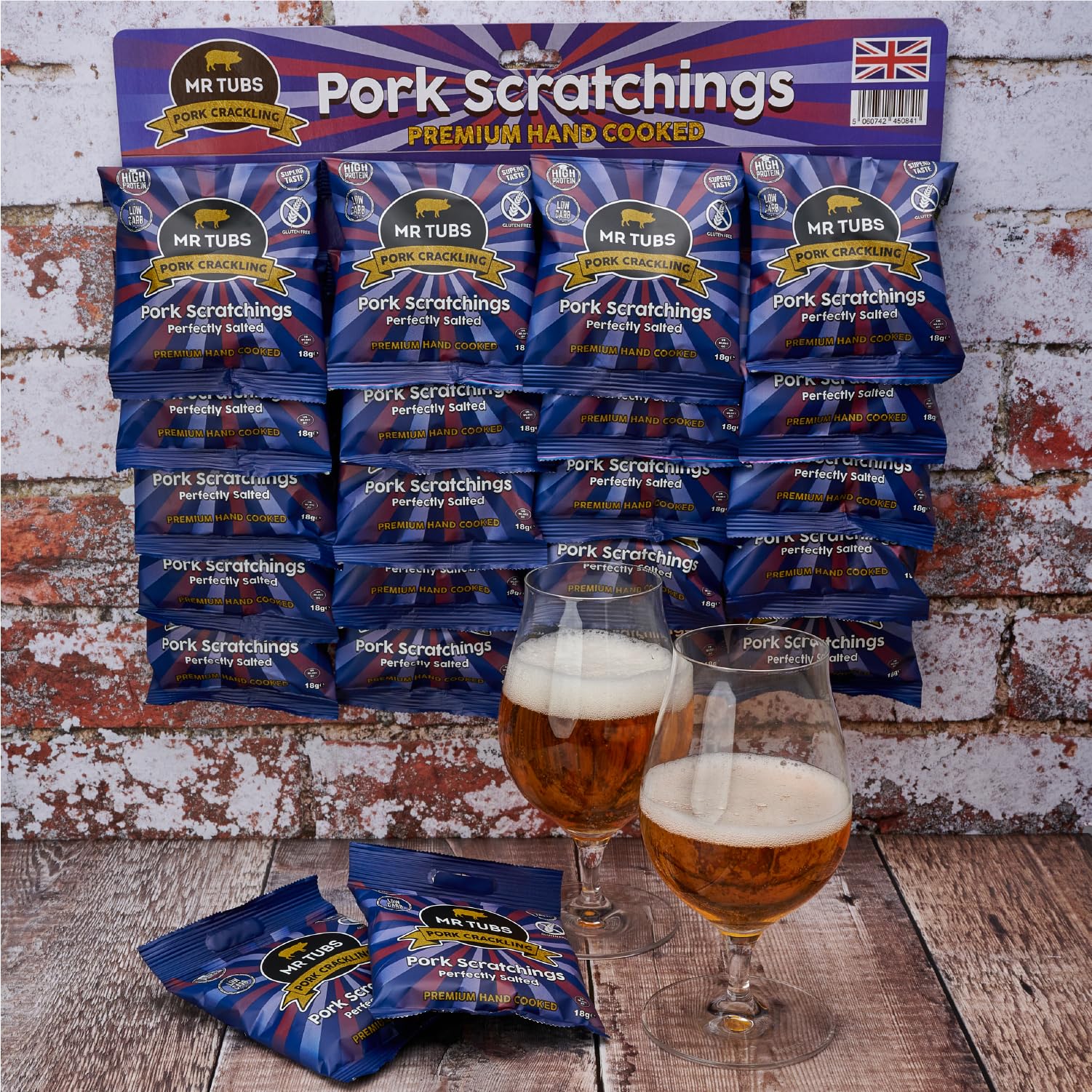 Grattons de Porc de Qualité Mr Tubs Premium Pork Scratchings – Sans Gluten – Salés A La Perfection, 20 Sachets De 18 G – Style Pub, Faible Teneur En Glucides (20 sachets de 18 g)