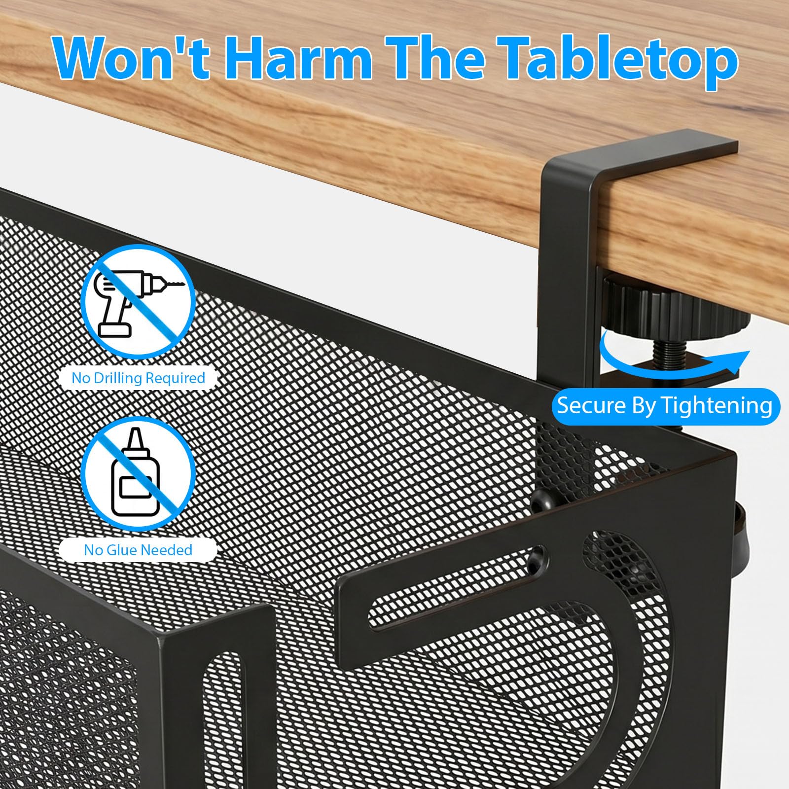 Bandeja Organizador de Cables para Escritorio, sin Taladro, con Abrazadera, Bandeja Metálica Gestión Cables, no Daña la Mesa, Organizador de Cable para Hogar y Oficina