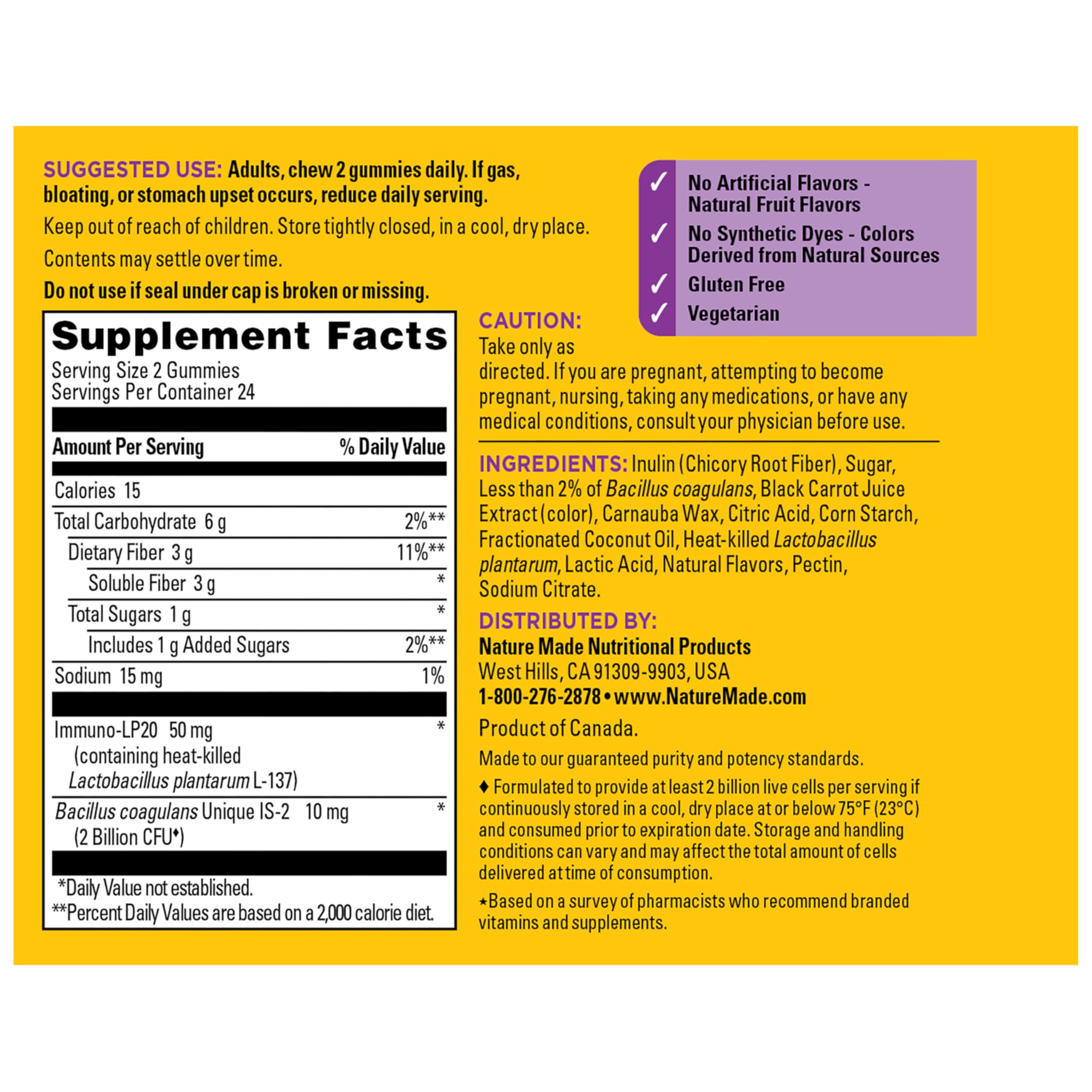 Nature Made Triple-Action Biotics, Prebiotic Fiber Gummies, 48 Gummies — Amazon image 8