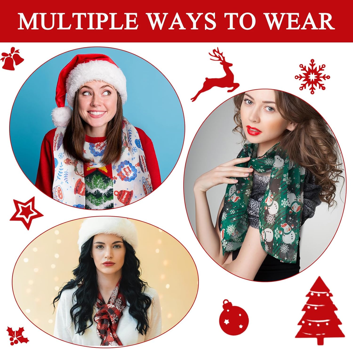 Shinymoon 8 Pcs Christmas Scarf for Women Soft Lightweight Scarf Winter Holiday Scarves for Xmas Decoration Present - Image 3