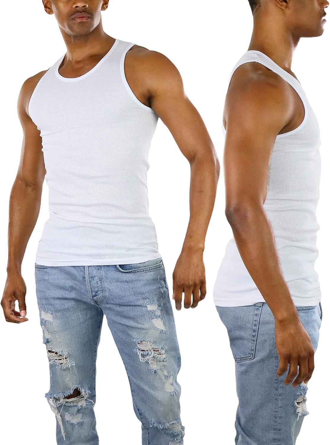ToBeInStyle Mens Workout A-Shirt Long Muscle Shirt Tank Top XX-Large 3 Pack: White