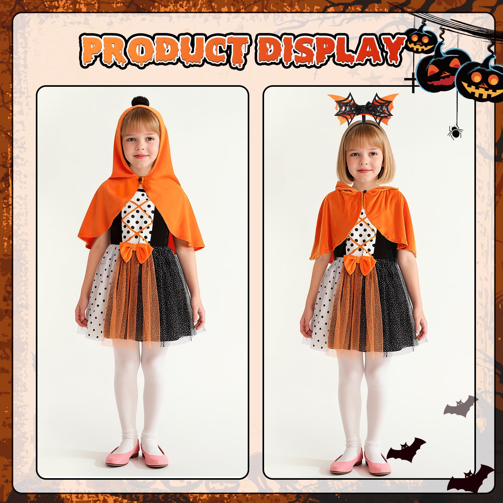 TAGVO Costume da Strega Halloween per Bambina, Ragazze Principessa Vestito Strega Viola Poncho Cappuccio Capo Paillettes Tulle Abiti serbatoio per bambini Halloween fantasia vestire per 1-6 anni