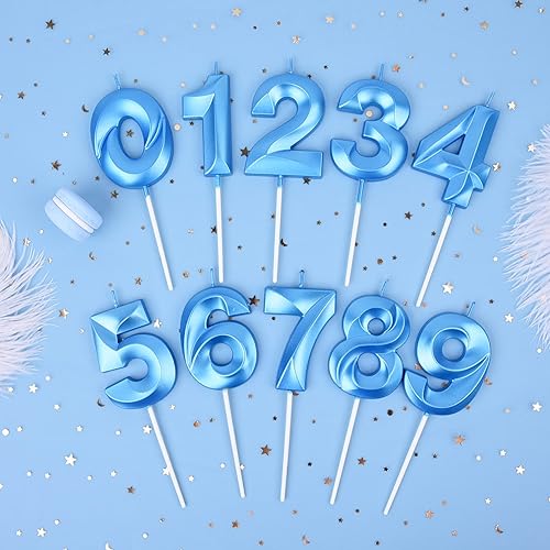 Miniatura 3 de PHD CAKE Velas de cumpleaños de 4 números azul diamante de 2.76 pulgadas, velas de números azules, velas de números de pastel, celebración de fiesta