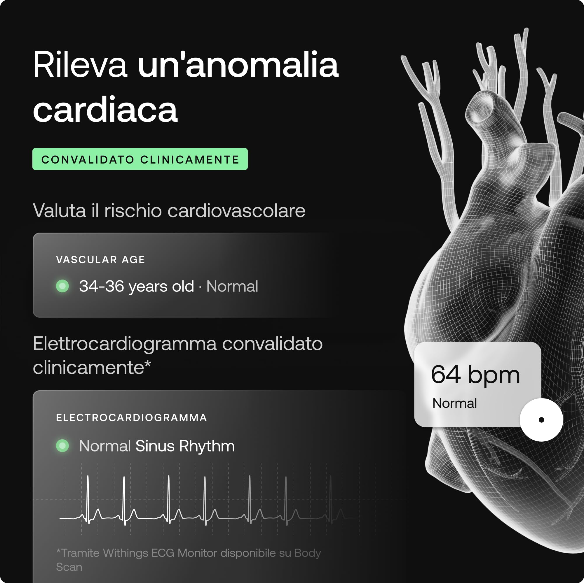 WITHINGS Body Scan - Bilancia WiFi in rete per migliorare la salute, bilance BIA, analisi della composizione corporea, grasso corporeo, massa muscolare, percentuale d'acqua, elettrocardiogramma, nero