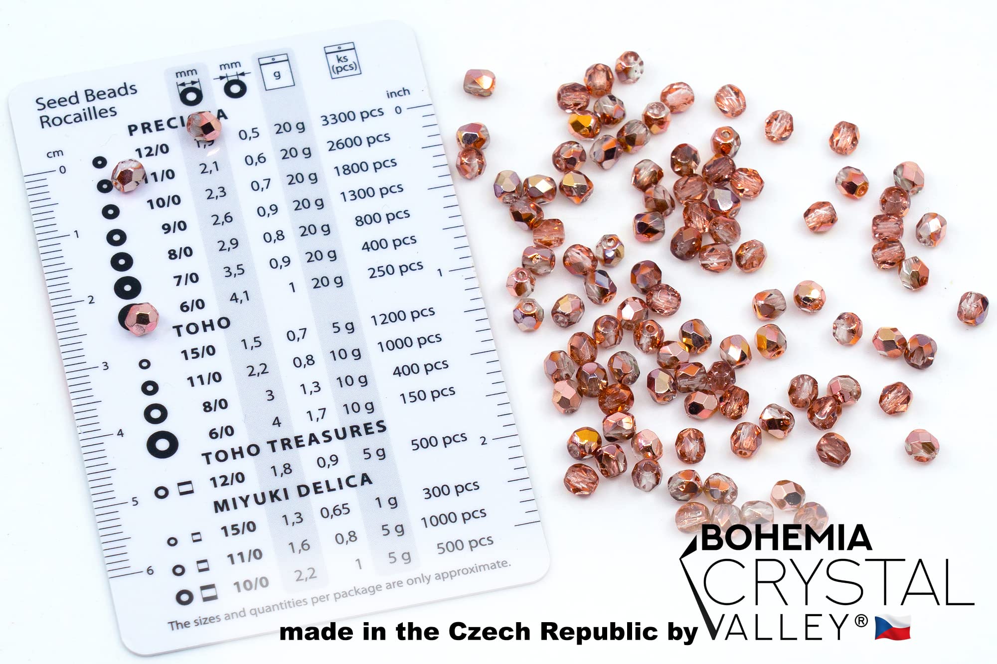 100 pcs of Faceted Fire Polished Pressed Czech Glass Beads 4mm (0.16in), Crystal Copper Capri Apollo 00030-27101 BCV - Image 2