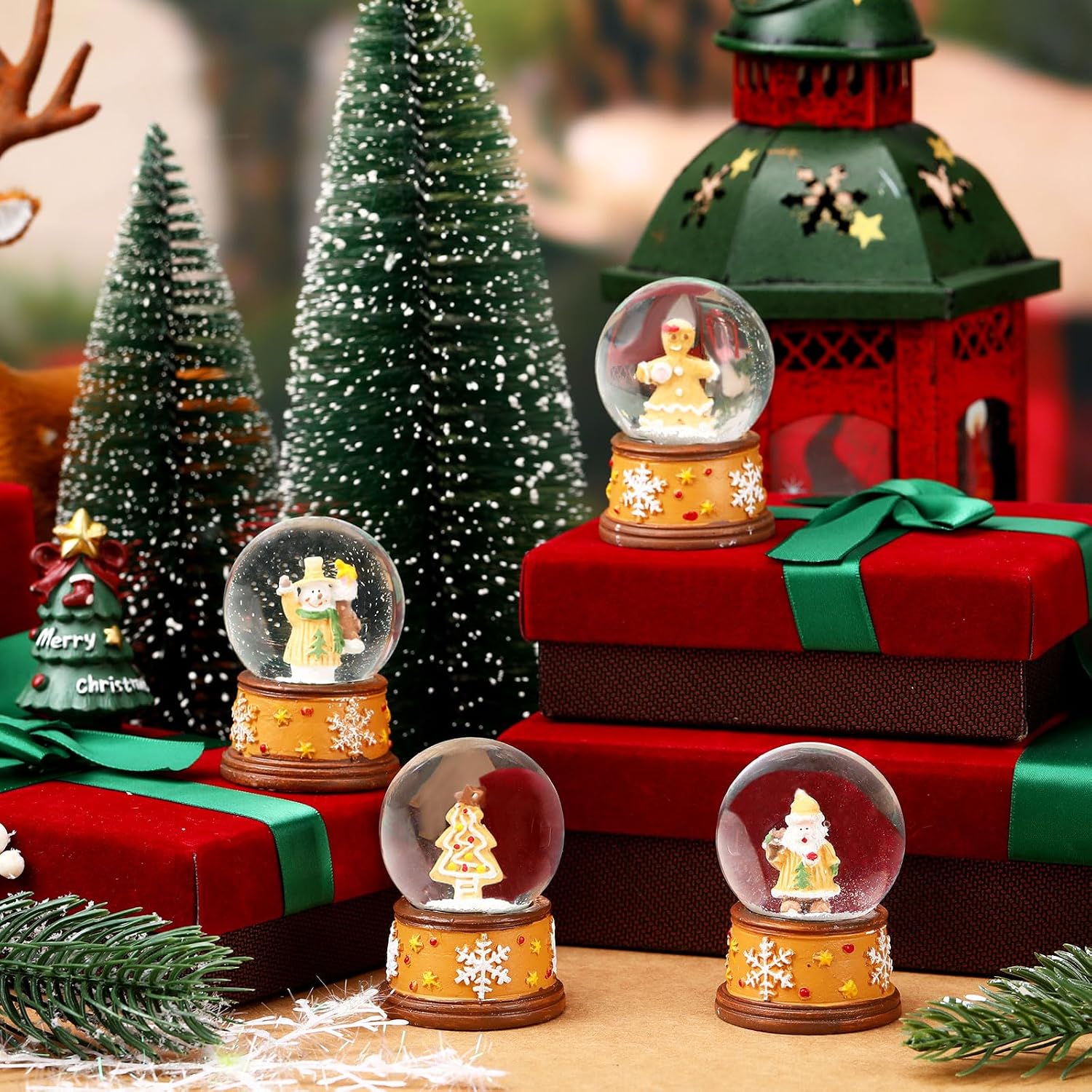 Yerliker 4 Pcs 1.8 Inch Christmas Snow Globe, Gingerbread Man, Yellow