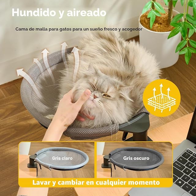 Foto 4 de 7 de CATISM Redonda de Escritorio para Gatos Cama para Gatos con rotación de 360 Grados con 2 Redes Lavables