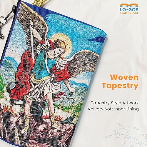 Miniatura 8 de Bolsa de Rosario Católico Oración del Arcángel Miguel y San Miguel Joyería de 4 x 6 pulgadas y monedero con cruz pequeña bolsa de iconos de tapiz