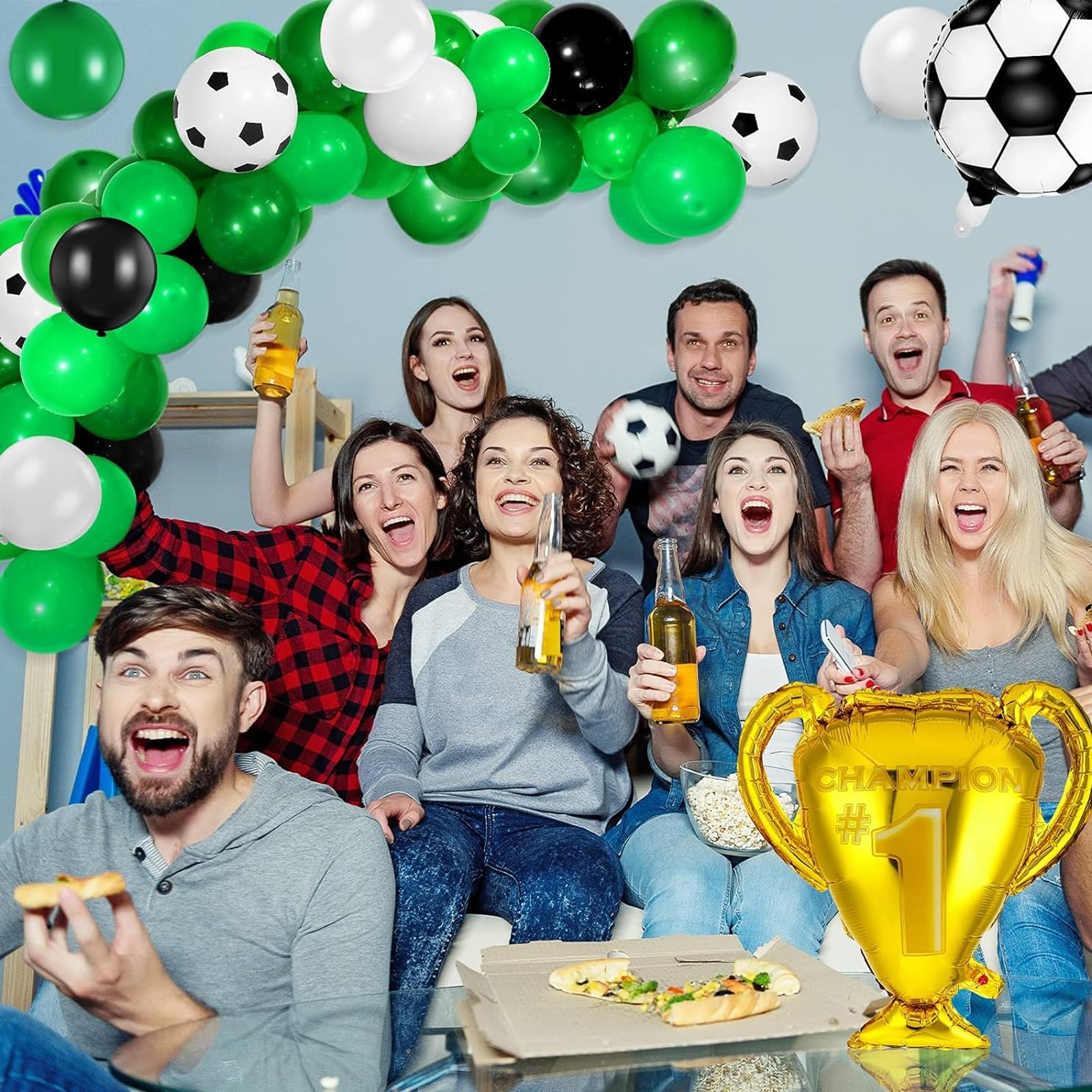 Fußball-Luftballons Set – 40 Stück Latex-Ballons (30,5 Cm), 2 Bänder, 1 Zugflagge, Für WM & Kinderpartys