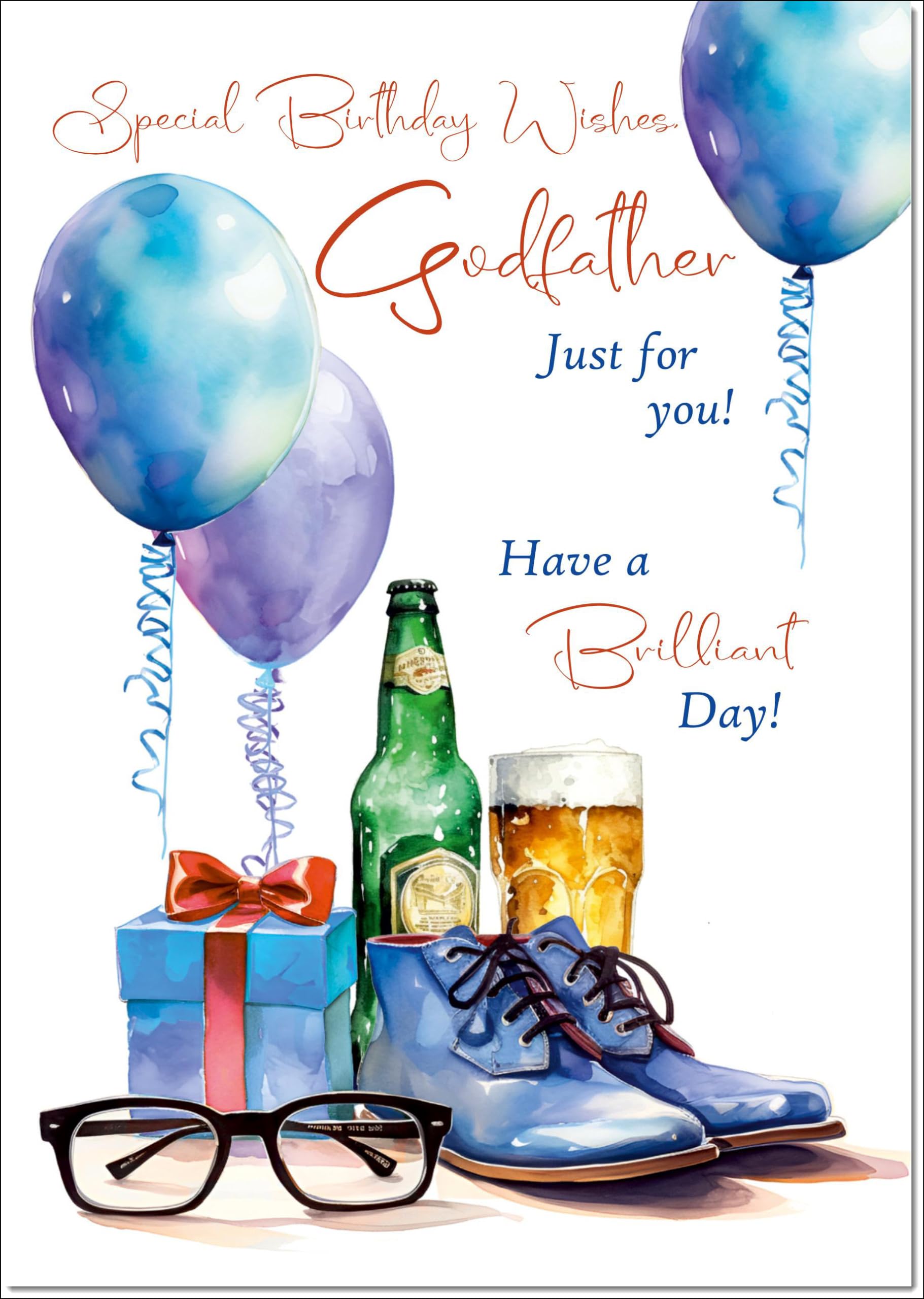 doodlecards Godfather Birthday Card Balloons and Shoes Large A4 Size with Plain Envelope — image 1