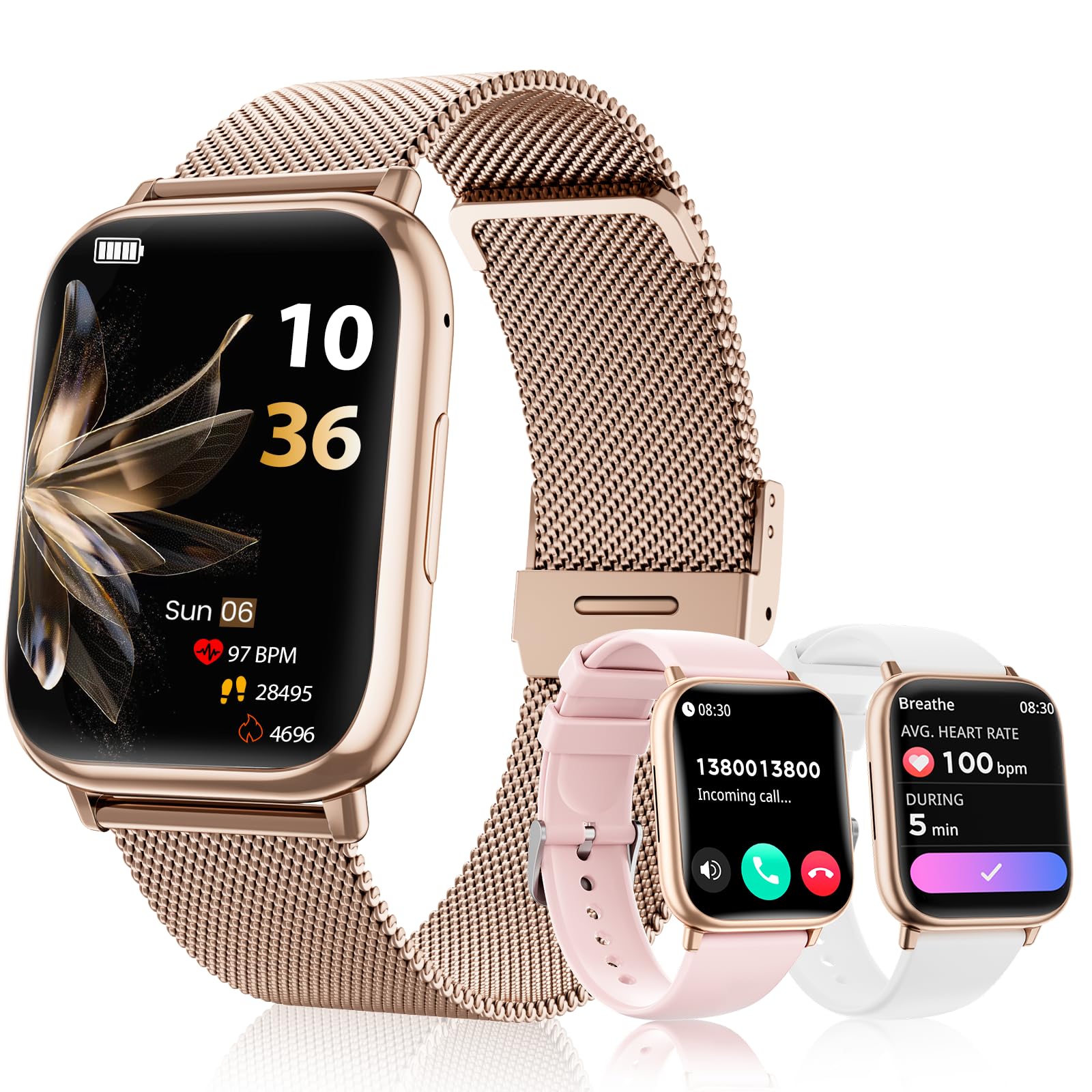 Reloj Inteligente Mujer con Llamadas Bluetooth,1.83" Smartwatch,con SpO2,Presión Arterial,24H Pulsometro,Monitor de Sueño,Podómetro,100+ Modos Deportivos, para Android iOS (Rose Gold)