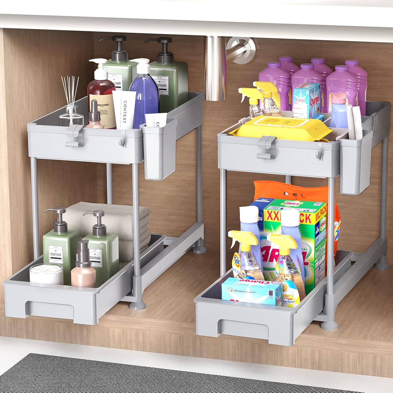 SPACEKEEPER Under Sink Storage Shelf,2 Tier Slide Out Under Basket Drawer,MultiPurpose