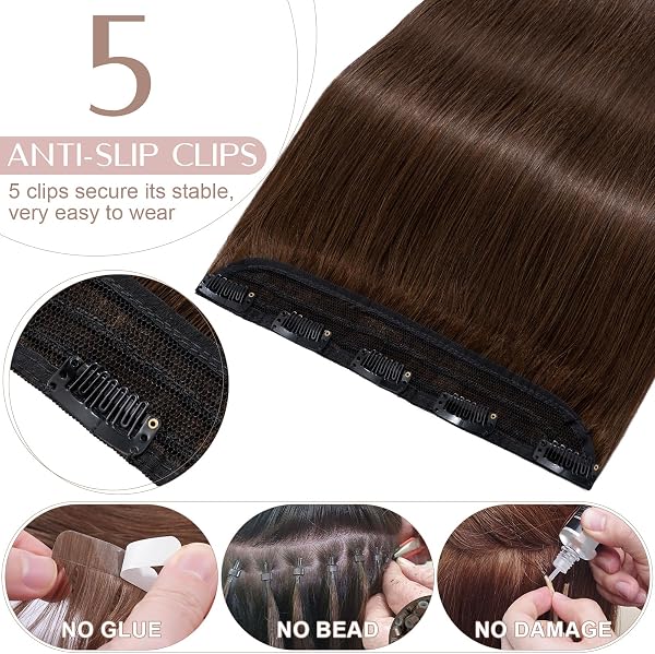 8"(20cm) SEGO Extensiones de Clip de Pelo Natural [#4 Marrón Medio] Cabello Humano 100% Remy Una Pieza Lisa Postizos Pelucas Human Hair (40g) - 3