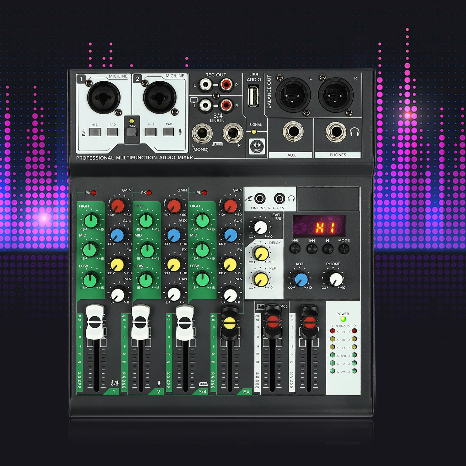Mixer per DJ a 4 canali, mini mixer audio USB e mixer audio Bluetooth DJ controller, console di miscelazione, per KTV a casa, palcoscenico, bar, ecc