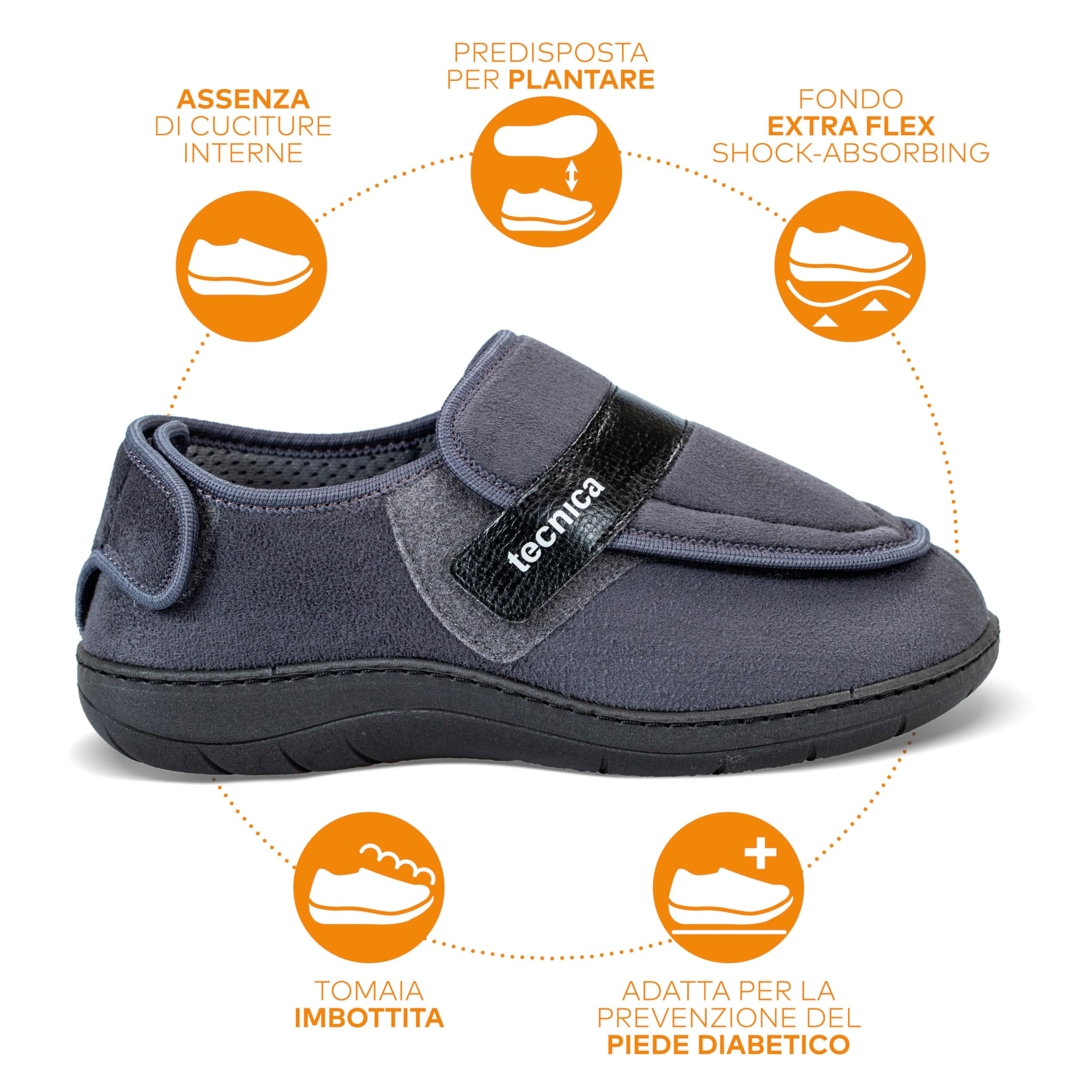 EXTRO STYLE - Scarpe Ortopediche Donna e Uomo, Tecnica 3A, per Fasi Post Operatorie, Cute Fragile, Problemi Vascolari, Plantare Estraibile, Scarpe Antiscivolo in Microfibra, Grigio