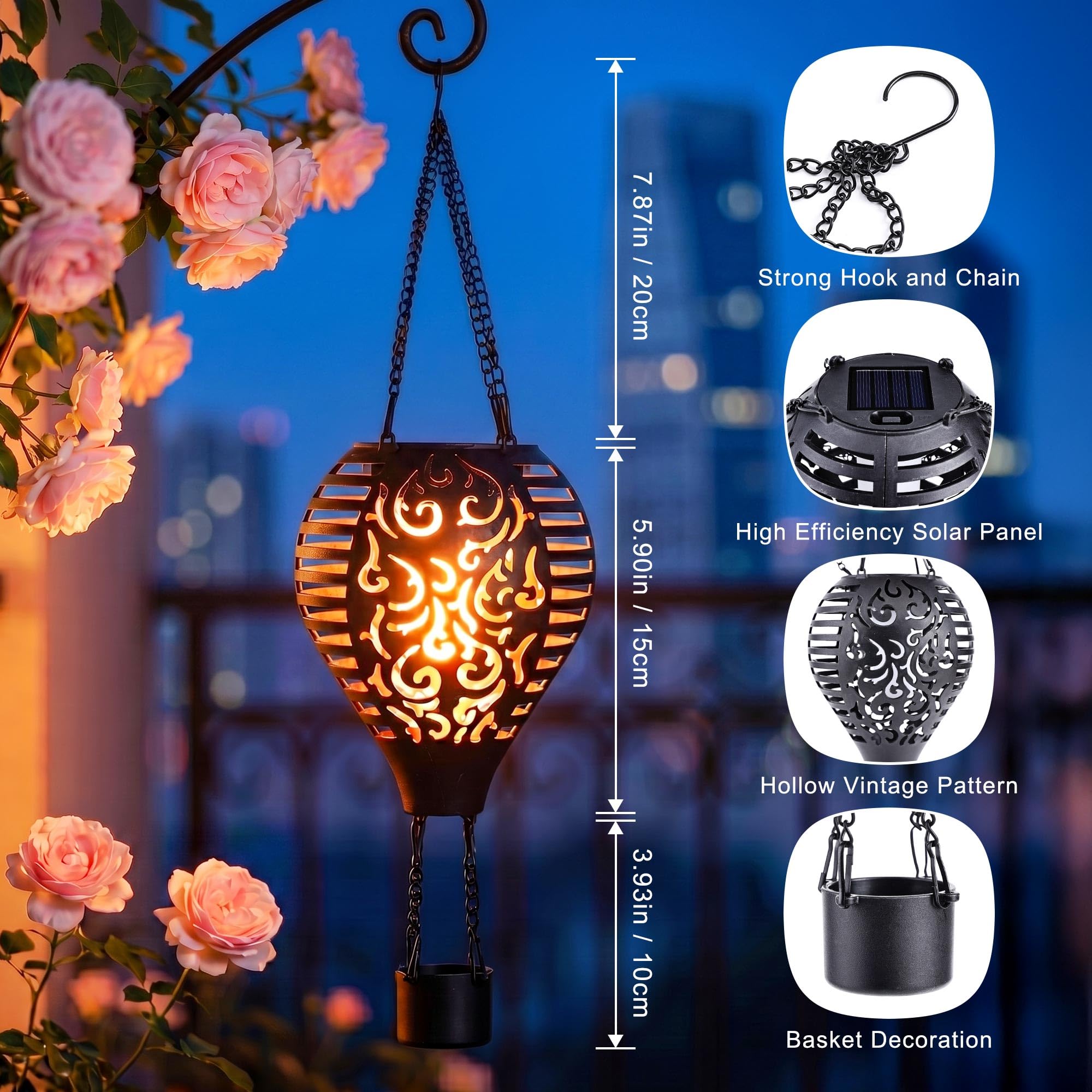 Heißluftballon Solar Laterne 44 Cm – LED, IP44 Wetterfest, UV-beständig, Mit Aufhängehaken, Solarbetrieben – Für Garten, Balkon