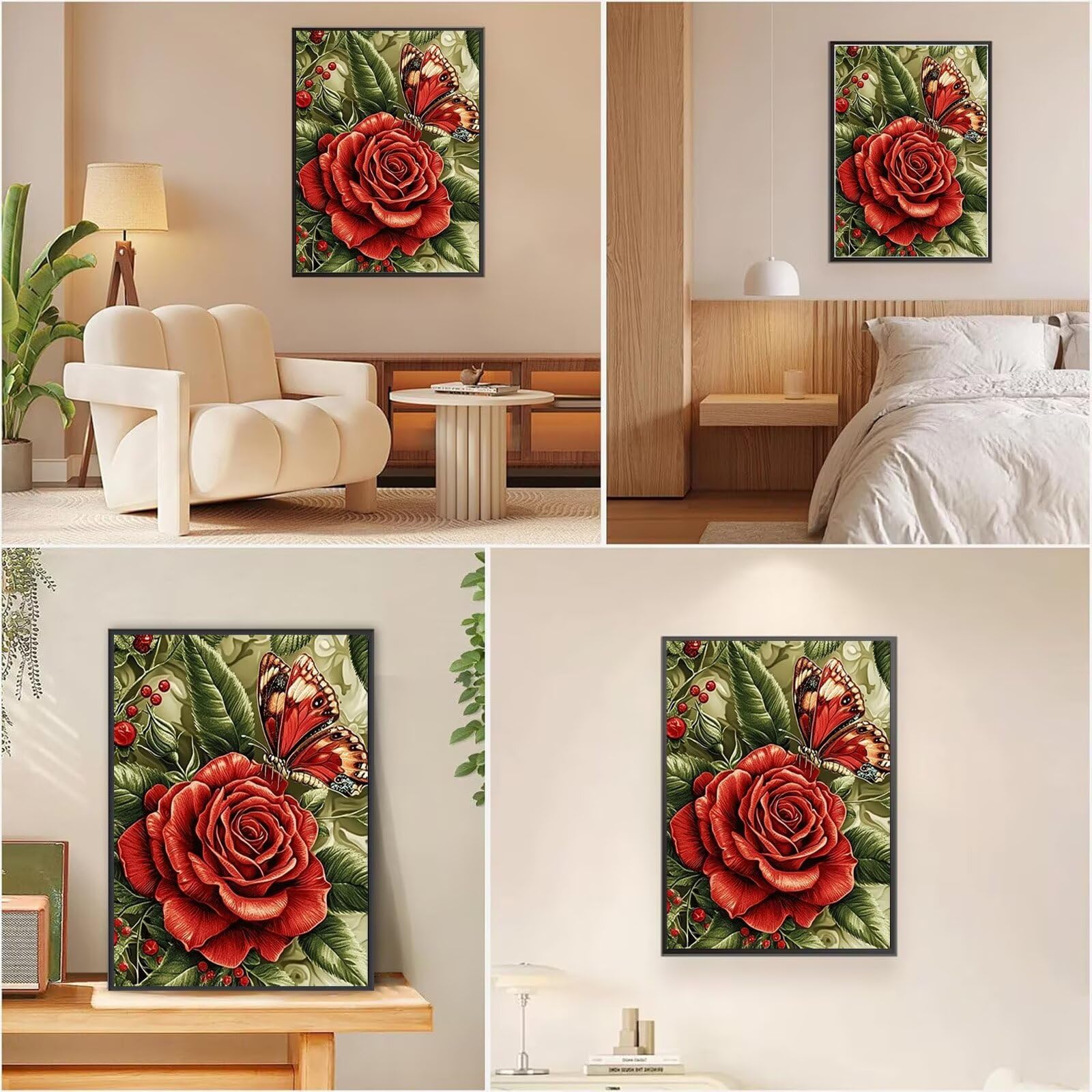 Diamond Painting Erwachsene Rose Diamond Painting Schmetterling Muster DIY Set Erwachsene Anfänger, Vollbohrer Diamanten Malerei Stickerei Bastelset für Zimmer Wand Deko Schlafzimmer 60x90cm, Model722