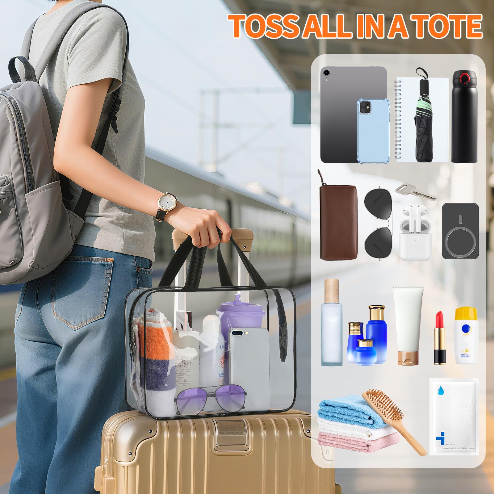 HAOGUAGUA 3 Bolsas de Viaje Grandes Transparentes para artículos de tocador, Bolsas de plástico Transparente Impermeables para Maquillaje, Organizador de Embalaje Transparente