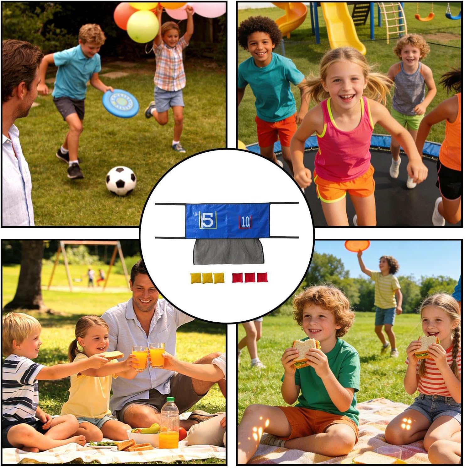 Sandbag Throwing Net, Interactive PVC Trampoline Target, Toss Game Set with Sturdy Frame, Outdoor Play Accessory, Backyard Activity with Fun Design, Throw Target for Kids Garden Yard