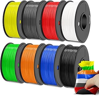 SUNLU 3D Printer Filament, Flexible TPU Filament Bundle, 1.75mm TPU Filament Muticolor, Soft Filaments of High Elasticity, 250G Spool, 8 Rolls, 95A TPU, Black+White+Grey+Blue+Green+Orange+Red+Yellow