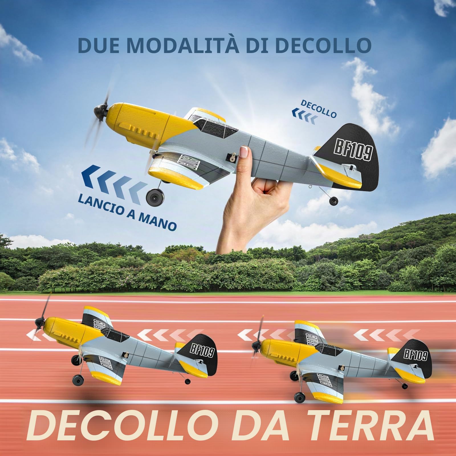 DEERC Aereo RC 3 canali BF-109 Giocattolo da caccia per aereo telecomandato, Stabilizzatore giroscopico a 6 assi da 2,4 GHz Aereo per aliante RTF, Facile da pilotare per Adulti Bambini Principianti…