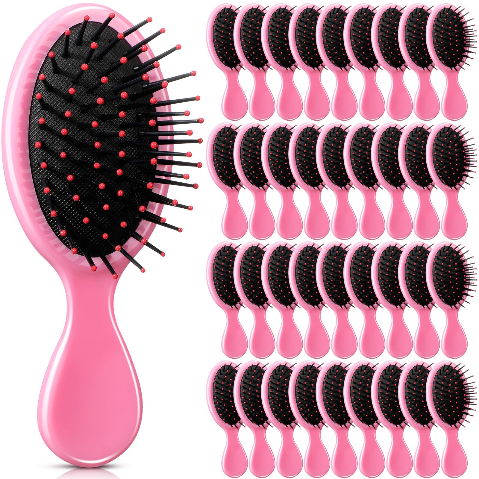Yoande 36 Packs Mini Detangling Hairbrush Squirt Detangler combs Toddler Soft Bristle Travel Hairbrush Women Girl (Pink)