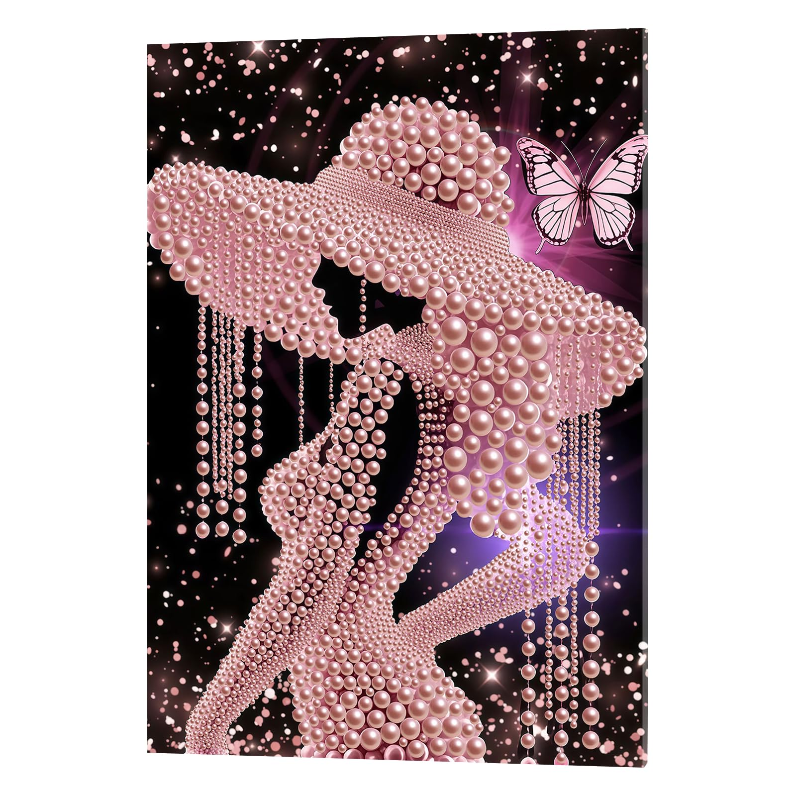 DIY Pearl Painting Kit with Wooden Frame, 3D Plastic Pearl Gemstone Ocean Art Craft for Adults Beginners, Diamond Art Kits for Adults, Home Wall Decor Ready Gift for Women(Pink Elegant Lady)(30*40cm)