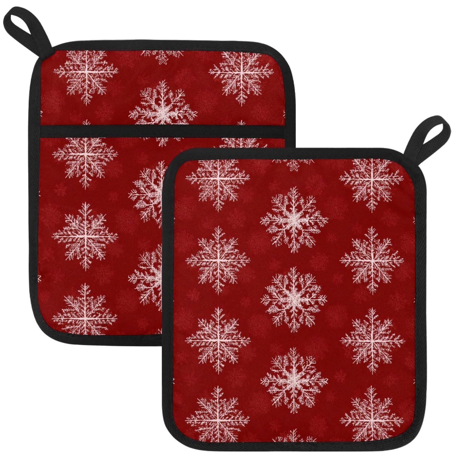 VAPOKF Red Snowflake Pot Holder, Heat Resistant Oven Cloths, Potholders & Oven Gloves, for Kitchen Cooking & Baking, Thick & Safe, Protection of Hands From Hot Utensils