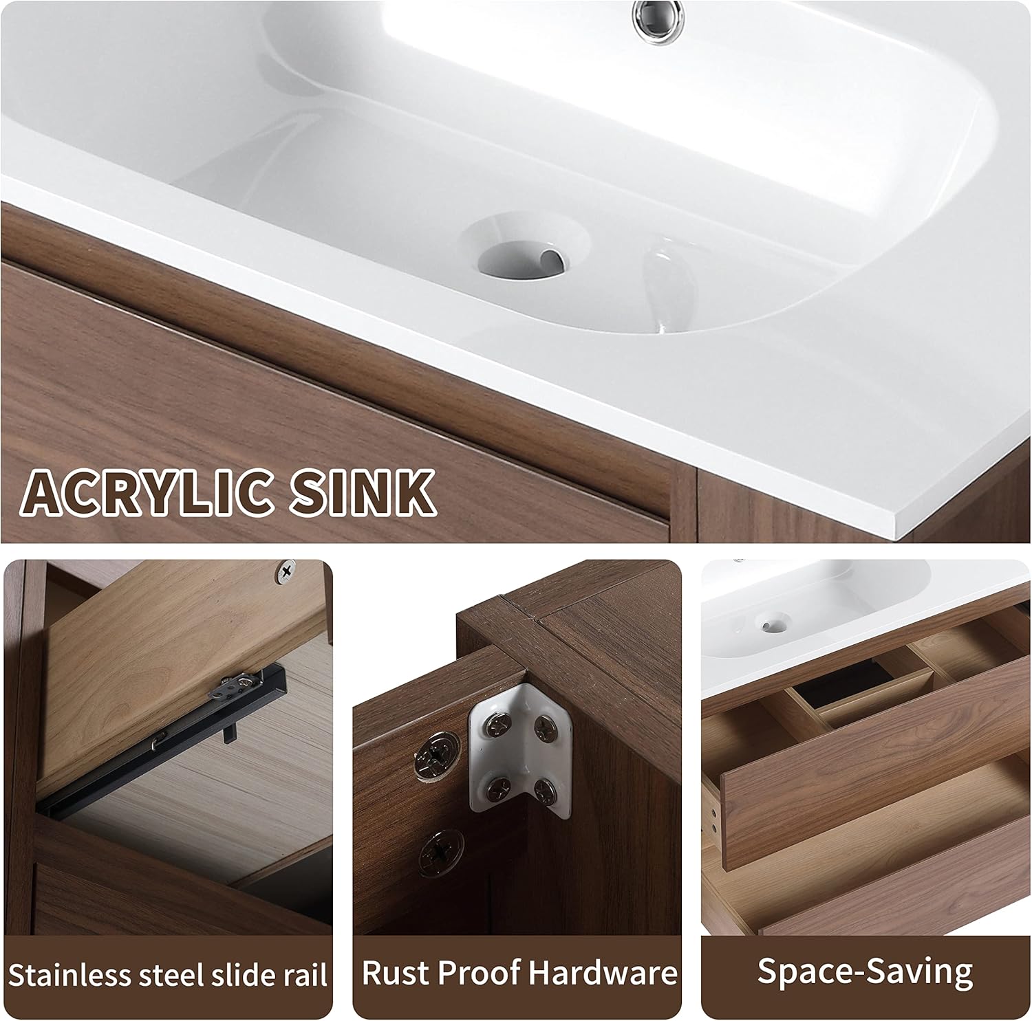SSLine Wall Mounted Bathroom Vanity Sink Set,30'' Wall Mounting Small Floating Bathroom Wood Cabinet with 2 Drawers and Open Storage Shelves,Hanging Vanity Set with Top Gel Basin Sink for Small Space