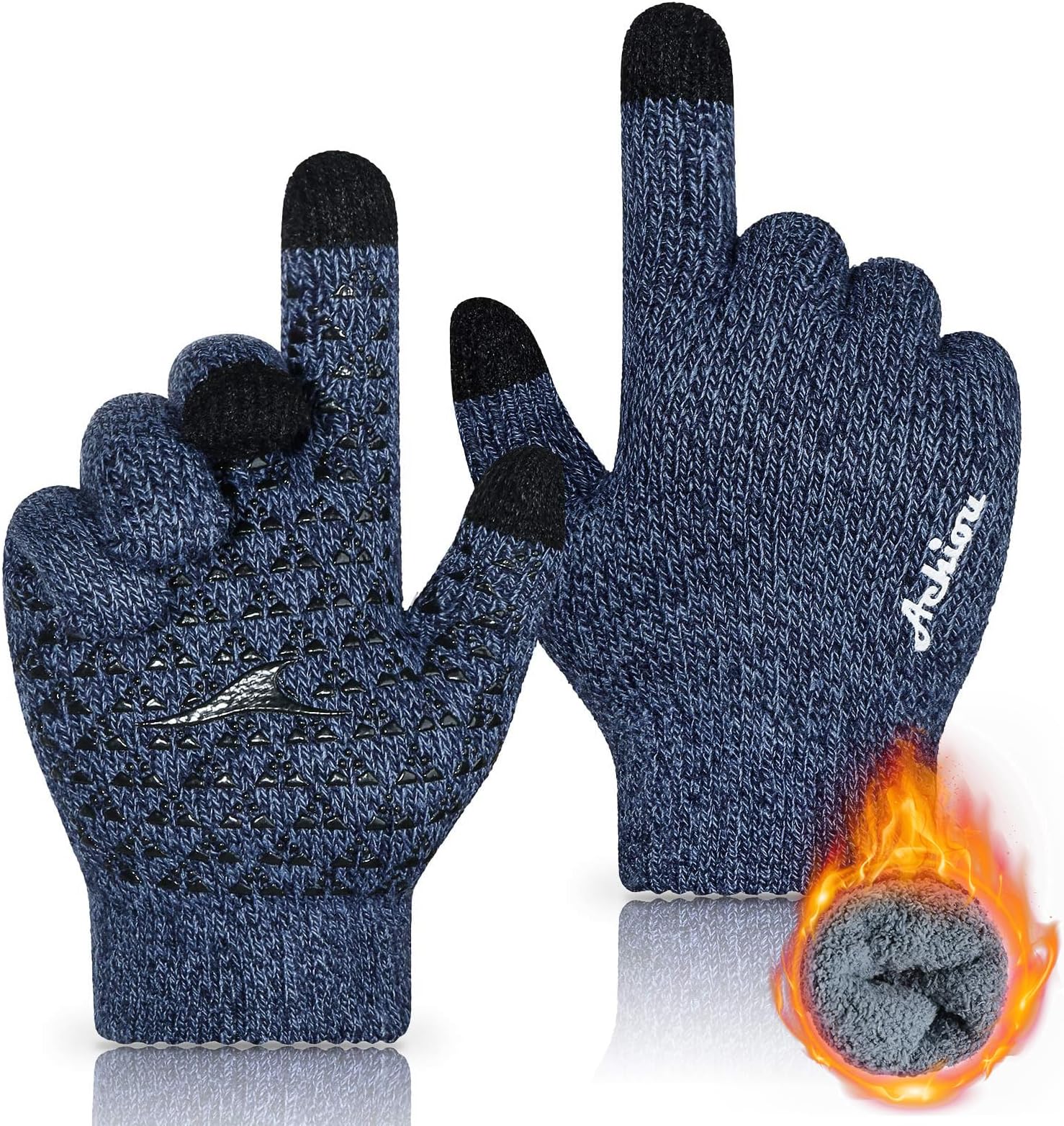 Winter Gloves for Men Women, Touch Screen Gloves, Upgraded Thicken Anti-Slip Silicone Gel, Thermal Soft Knit Lining