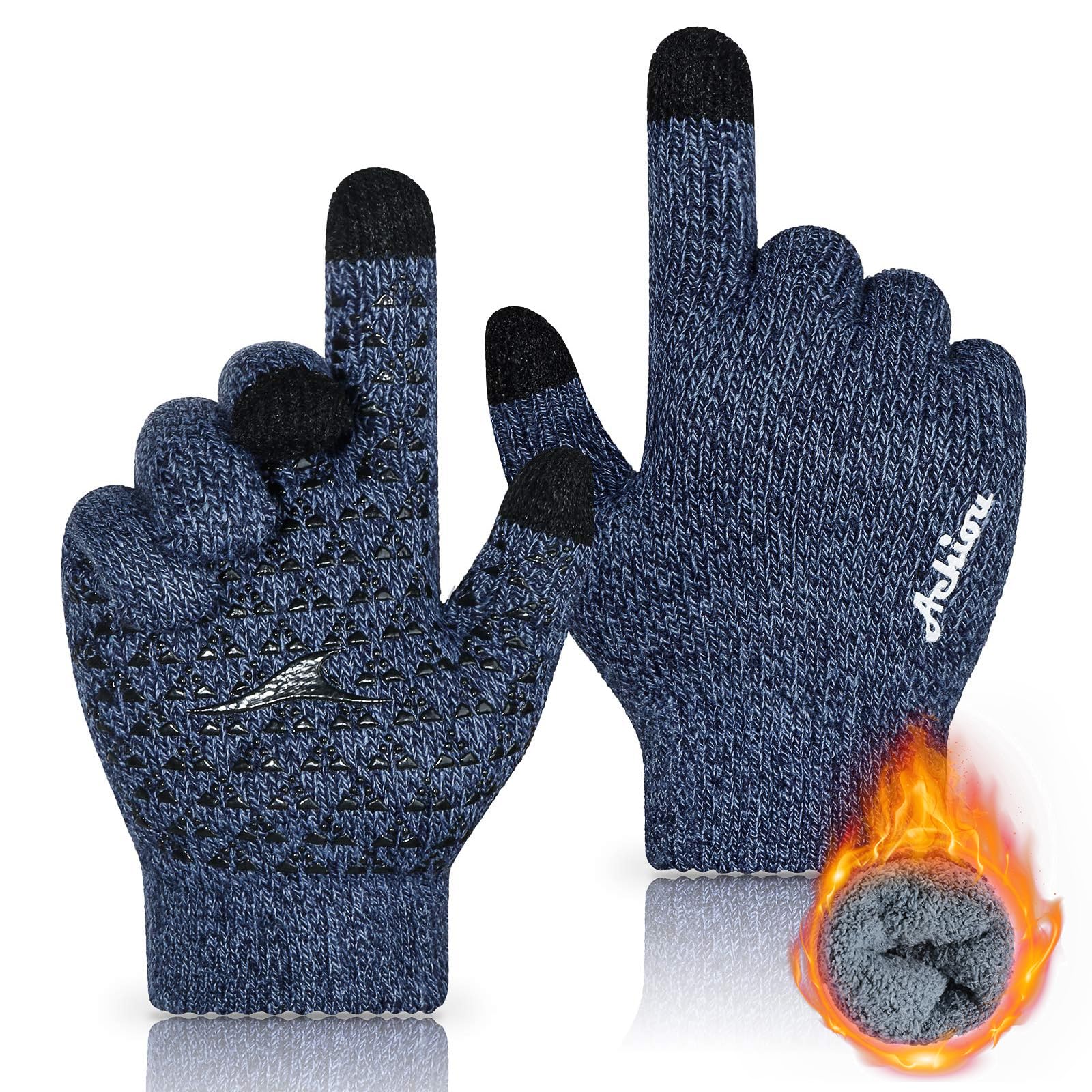 Achiou Winter Gloves for Men Women, Touch Screen Gloves, Upgraded Thicken Anti-Slip Silicone Gel, Thermal Soft Knit Lining