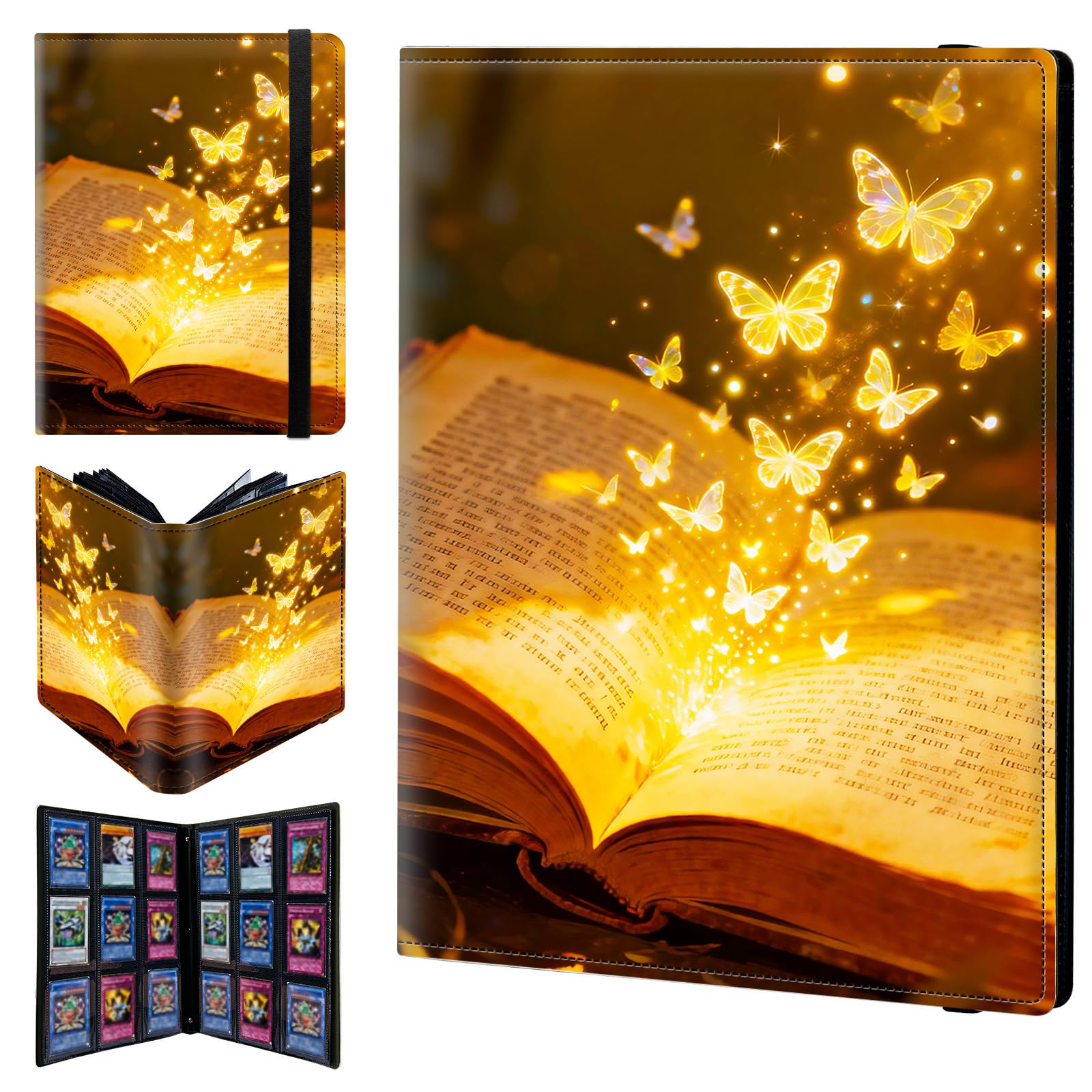 9 Pocket Trading Card Binder 540 Side Loading Pocket Album with Book and Golden Butterflies Pattern Design Card Binder for Sports Cards & Game Cards — image 1