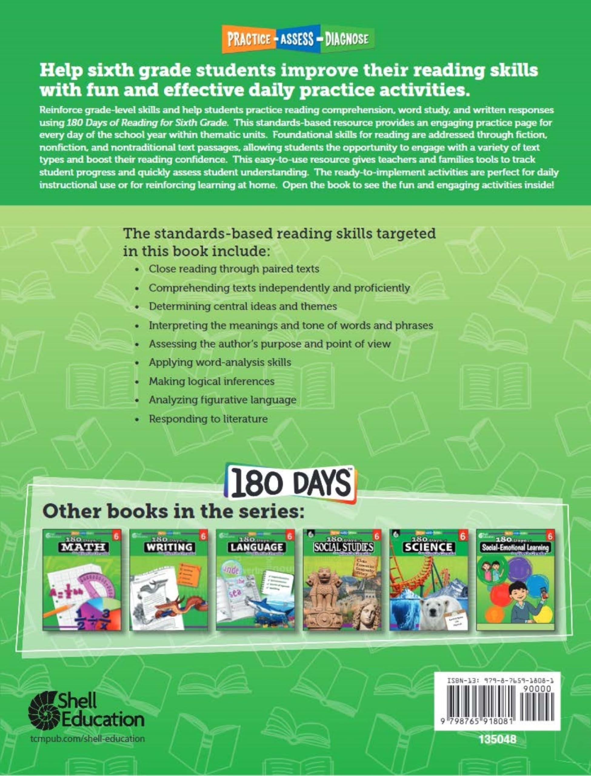 Reading, Writing, Spelling, & Language Grade 6 Book Set: Practice, Assess, Diagnose (180 Days of Practice)