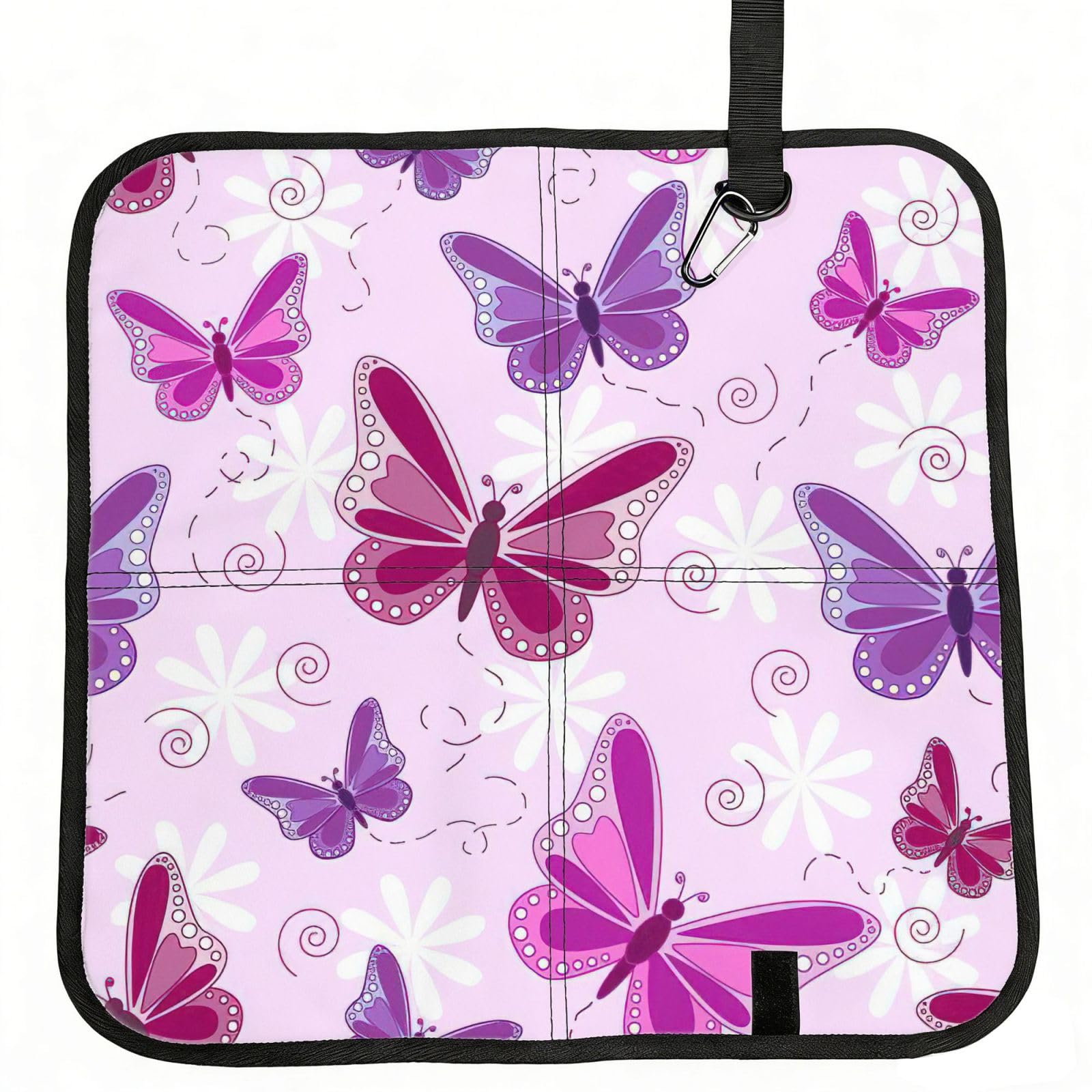 SDEGTHO Pink butterfly Printed Foldable Seat Pad with Closure, Lightweight Cushion for Airplane Travel Camping
