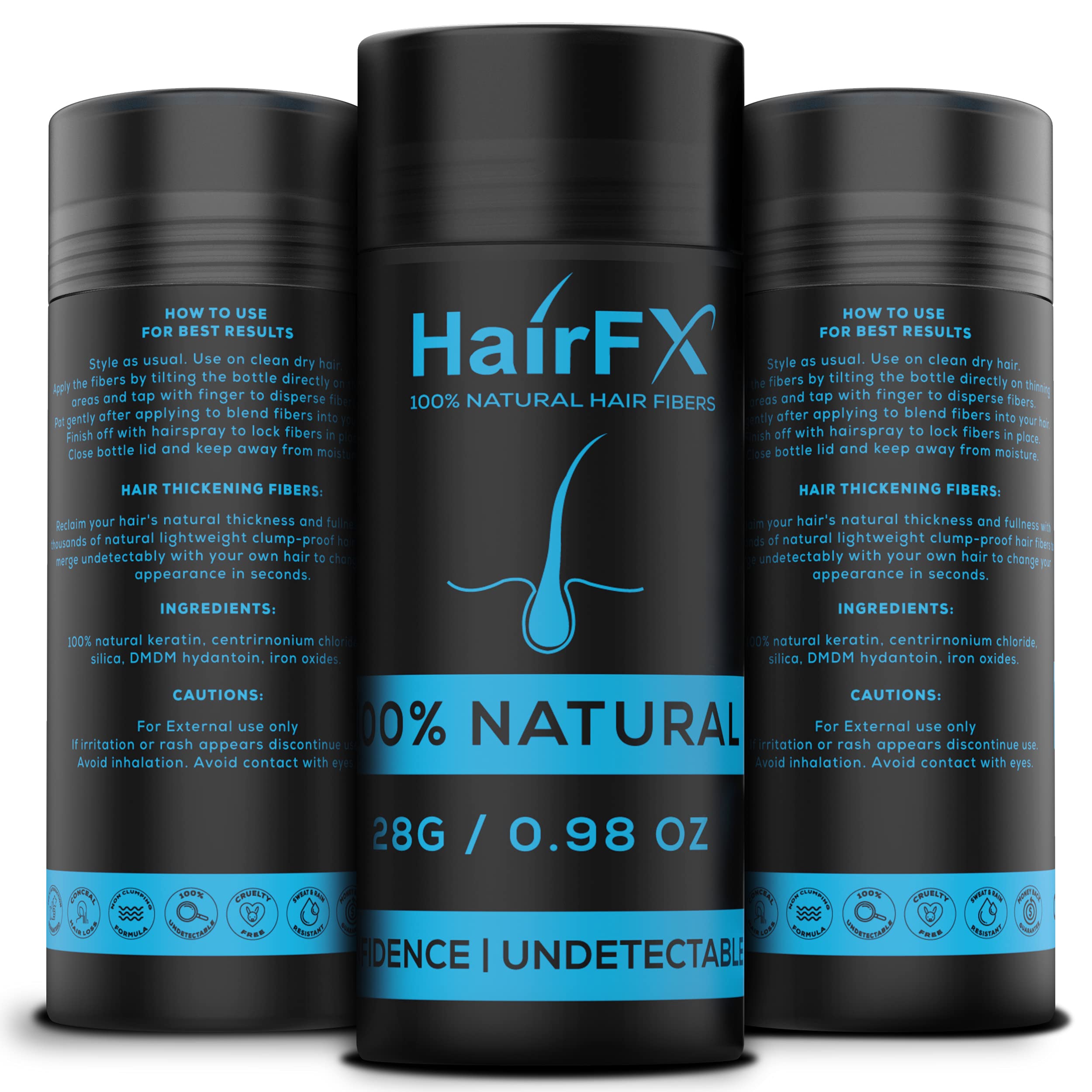 HairFX Hair Fibers for Thinning Hair (DARK BROWN) Undetectable & Natural - Giant 28g Bottle – Hair Thickener + Instant Thicker Fuller Hair -
