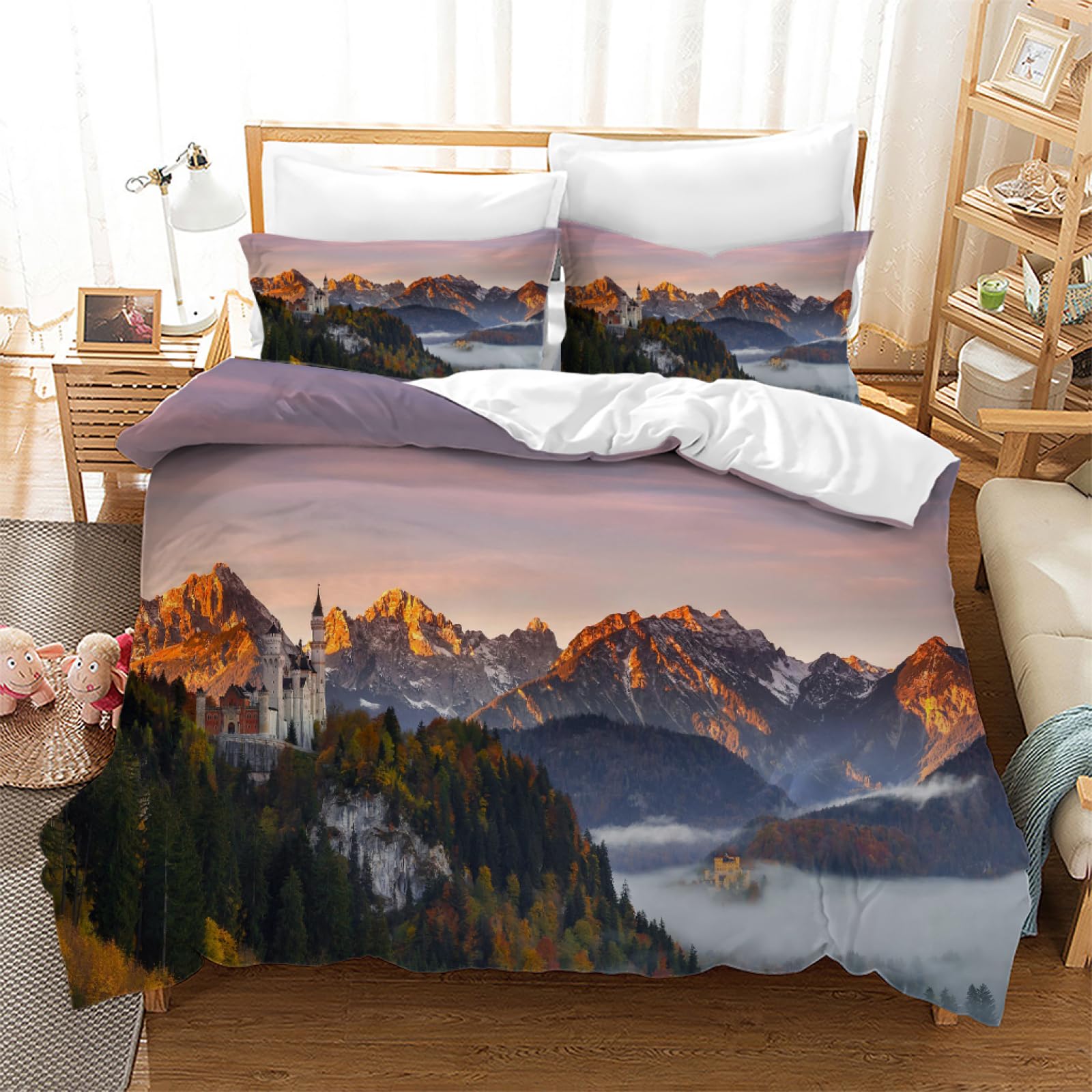 Housse de Couette 240x260 Bavière en microfibre pour lit 2 personnes avec 2 taies d'oreiller