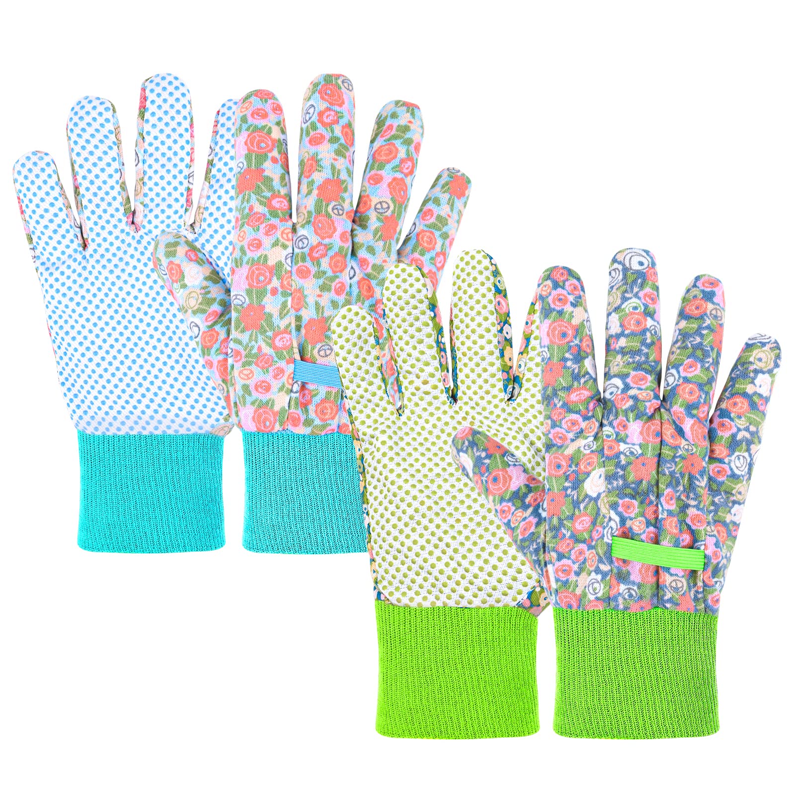 Ainiv Handschuhe für Garten, 2er Set Gartenhandschuhe, Antirutschbeschichtung Arbeitshandschuhe, Einheitsgröße Arbeitshandschuhe mit PVC-Punkten und reißfester Canvas-Stulpe Zum pflanz & Gartenarbeit