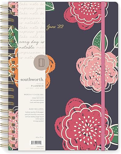 Miniatura 1 de Southworth Agenda académica (julio de 2021 a junio de 2022), 8.5 x 11 pulgadas, floral brillante, papel de 28 libras3.70 ozm, alambre doble grande