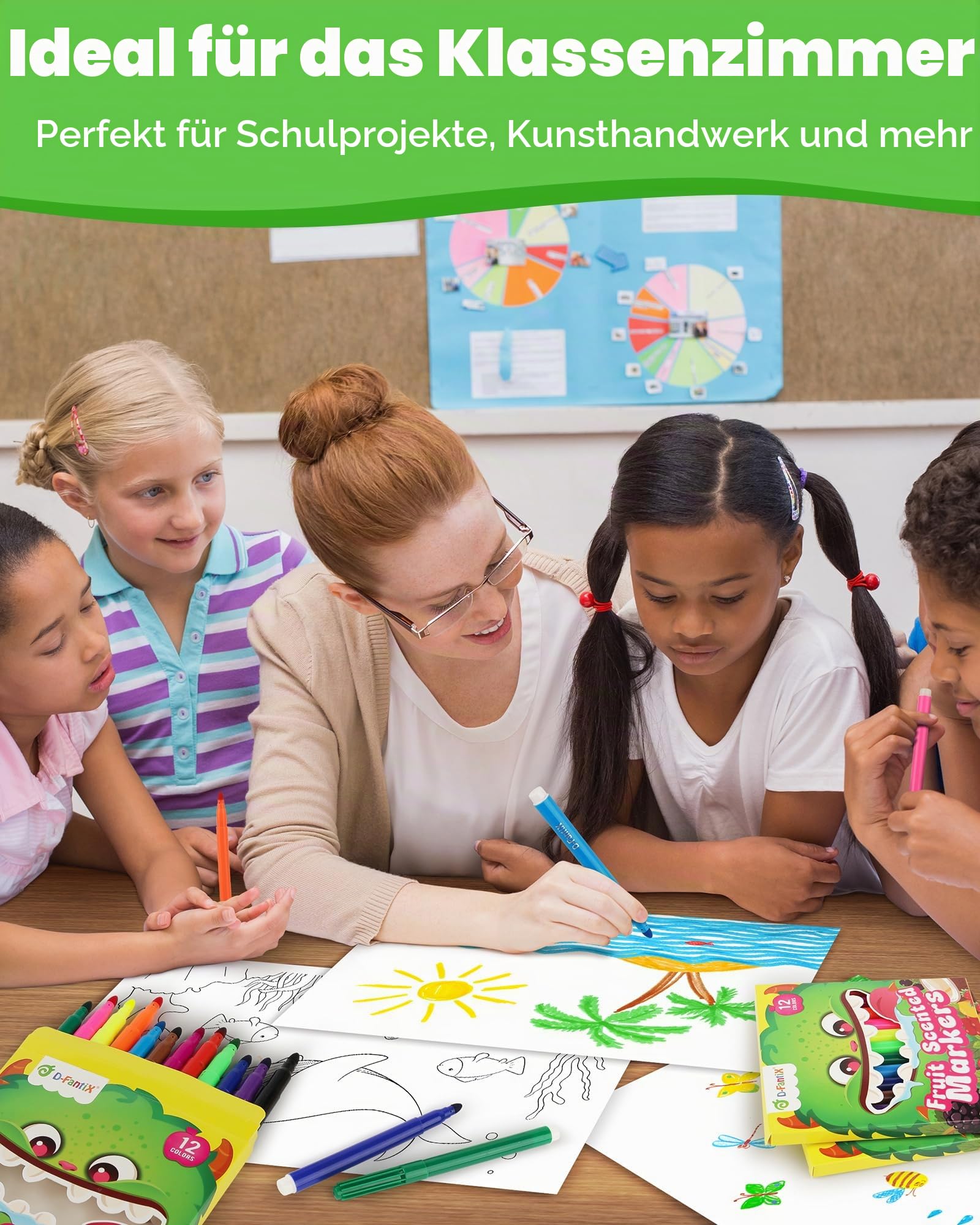 D-FantiX 24 Boxen Filzstifte für Kinder & Kleinkinder, 288-Teiliges Fruchtige Abwaschbare Marker mit runder Spitze, Faserstifte schulbedarf