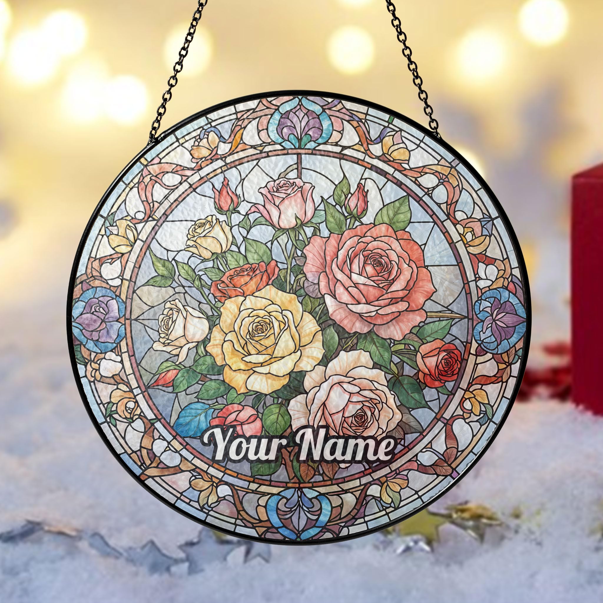 Piratify Lotus Personalized Name Glass Window Hanging, Suncatching Flower Window Hanging (Multi 1)