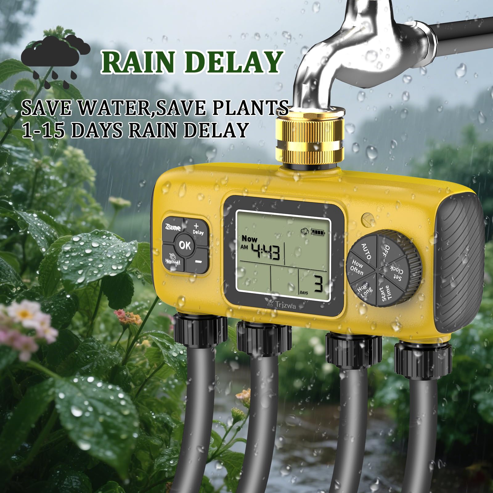 Programmateur Arrosage Automatique AVCE 4 Zone, 2025 Le Nouveau Minuteur Arrosage Automatique AVCE Écran LCD Bouton Manuel pour Un Réglage Facile Applicable de Arrosage Système pour Jardin