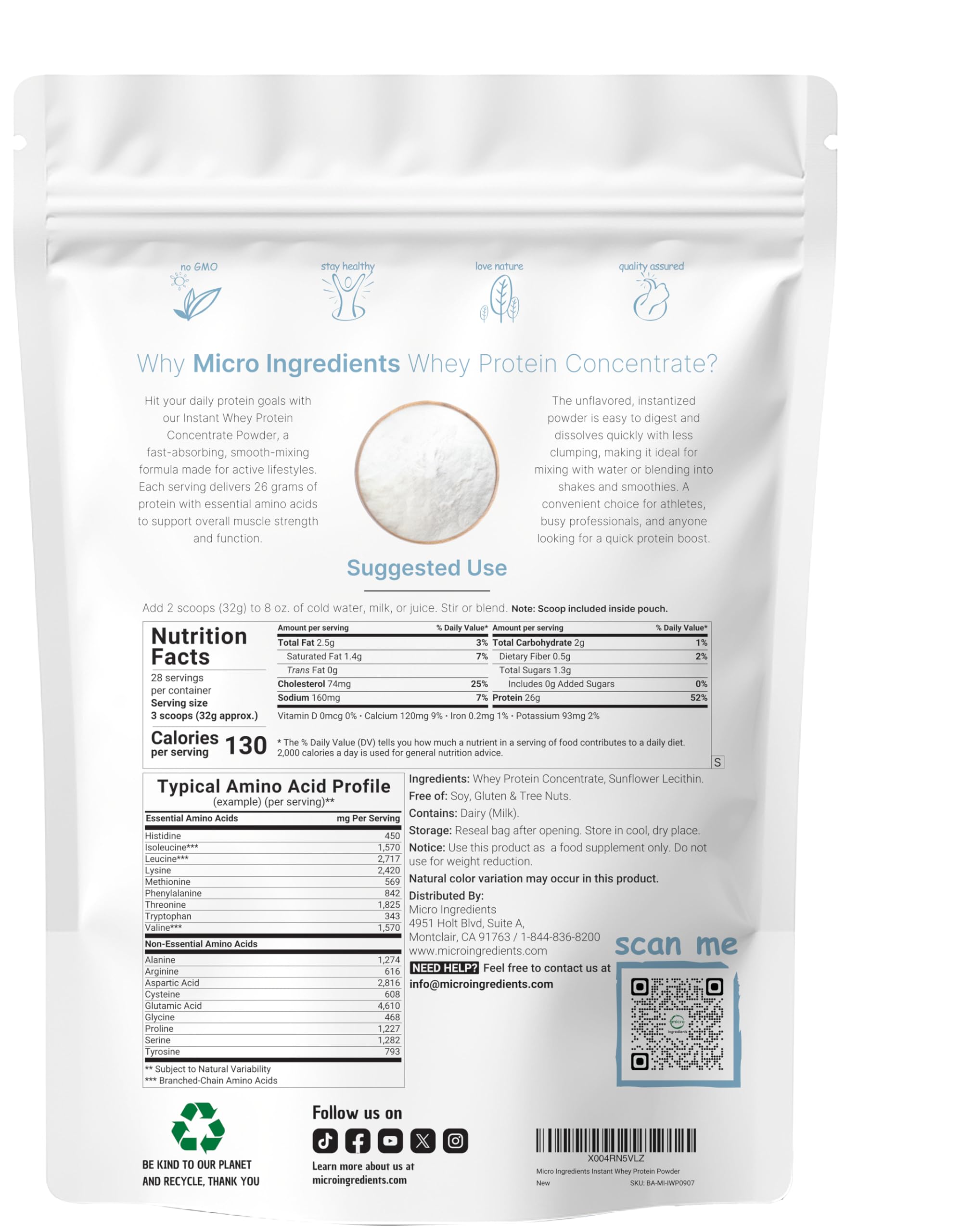 Micro Ingredients Unflavored Whey Protein Powder, 2lbs | Protein Powder for Women & Men | Whey Protein Isolate + BCAAs | Great for Bars, Shakes, Smoothies, Snacks, or Coffee | Non-GMO, Soy Free — Amazon image 2