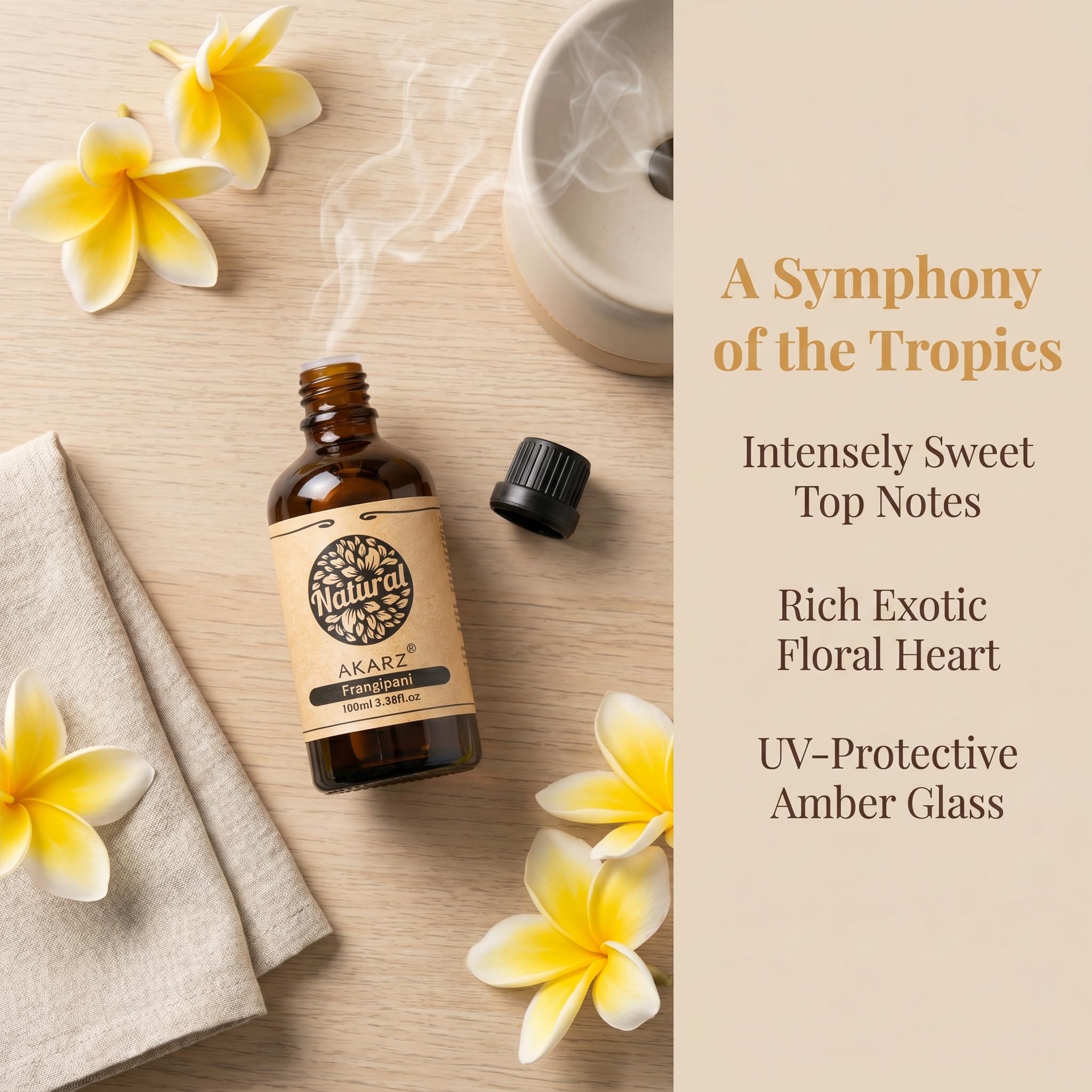 AKARZ 100ml Olejek esencjny z Frangipani - Naturalny olejek aromatyczny do dyfuzorów, lamp aromatycznych i aromatów pomieszczeń